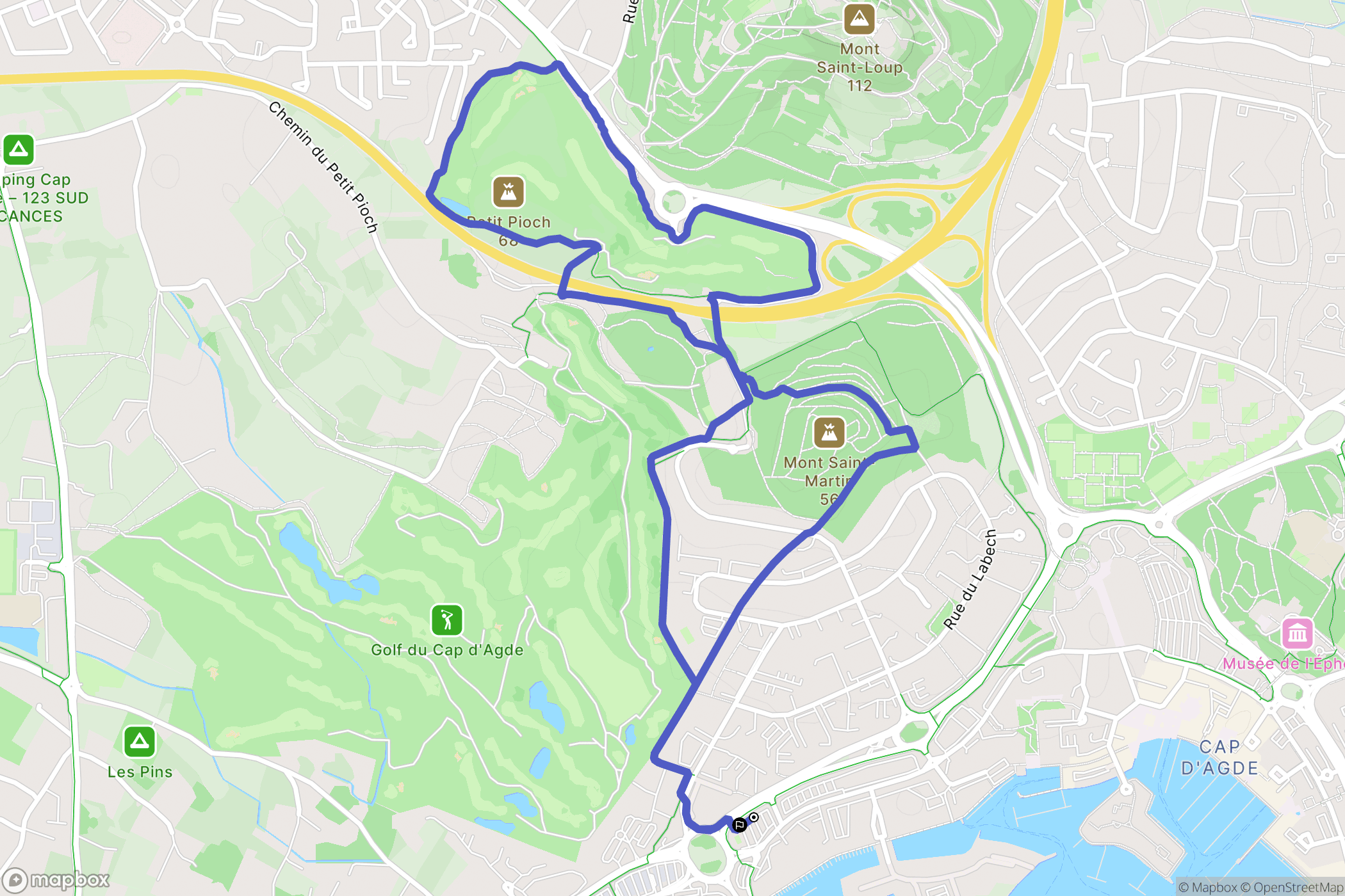 Agde : carte du parcours de randonnée - France