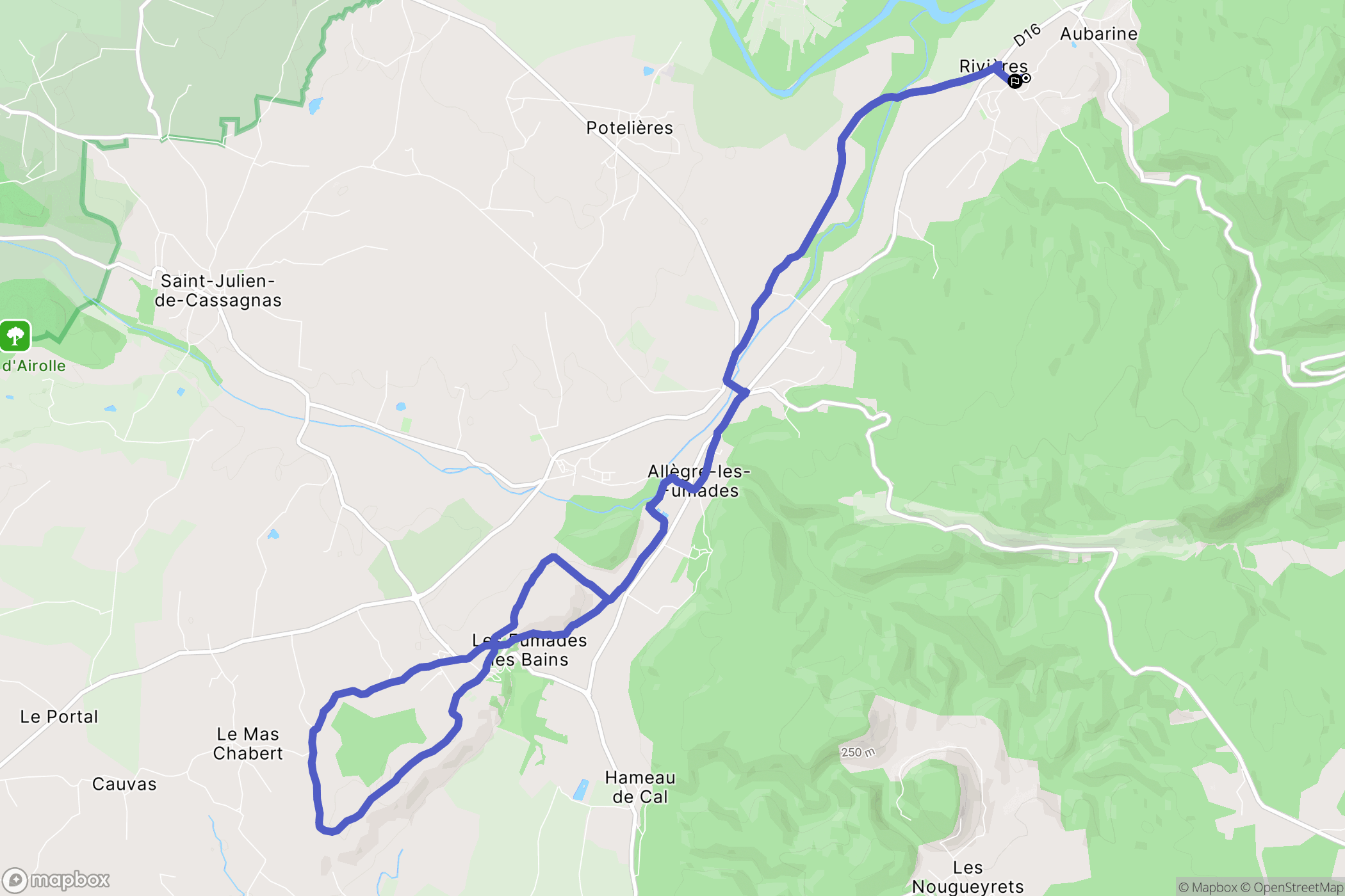 Rivières : carte du parcours de randonnée - France