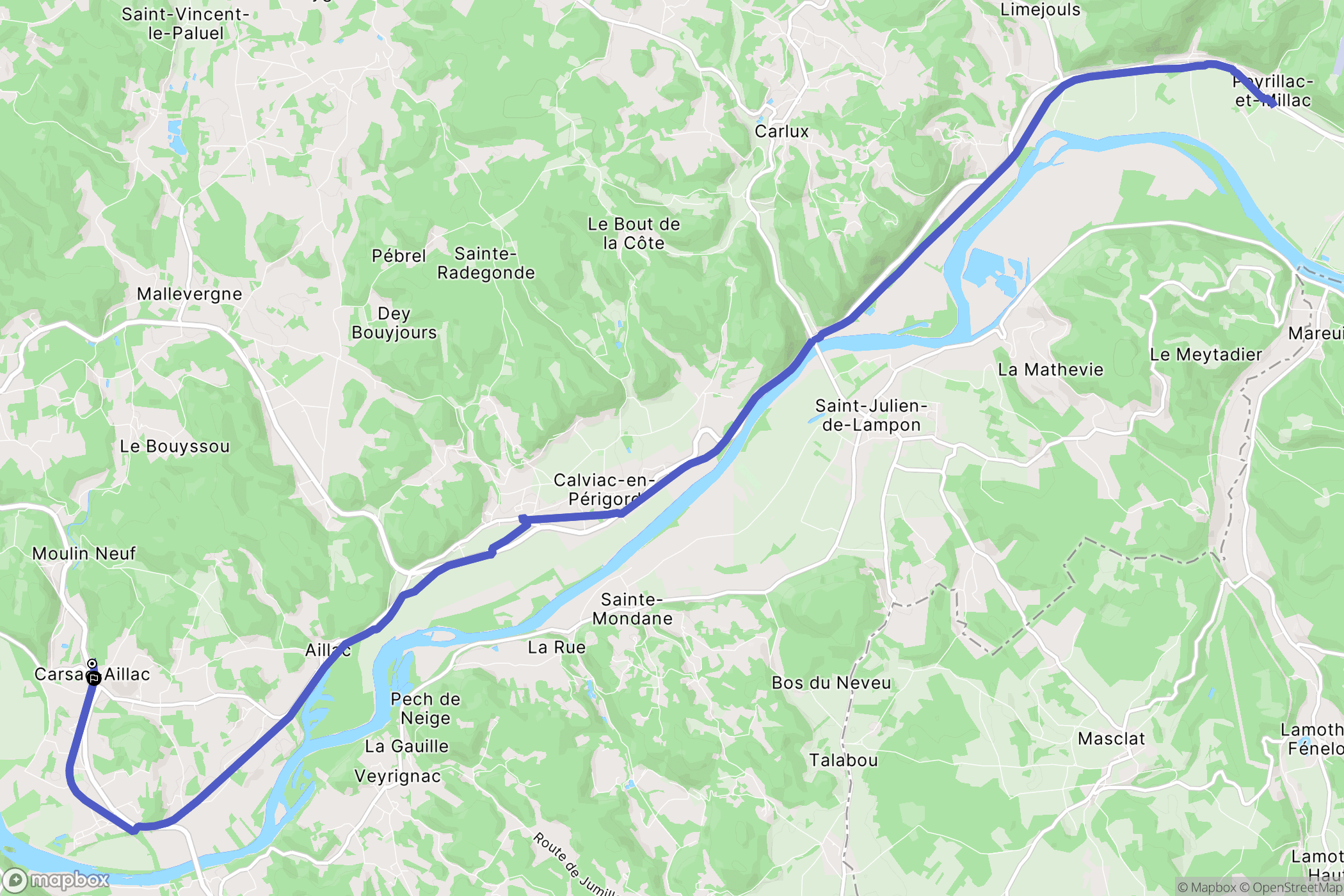 Carsac-Aillac : carte du parcours de randonnée - France
