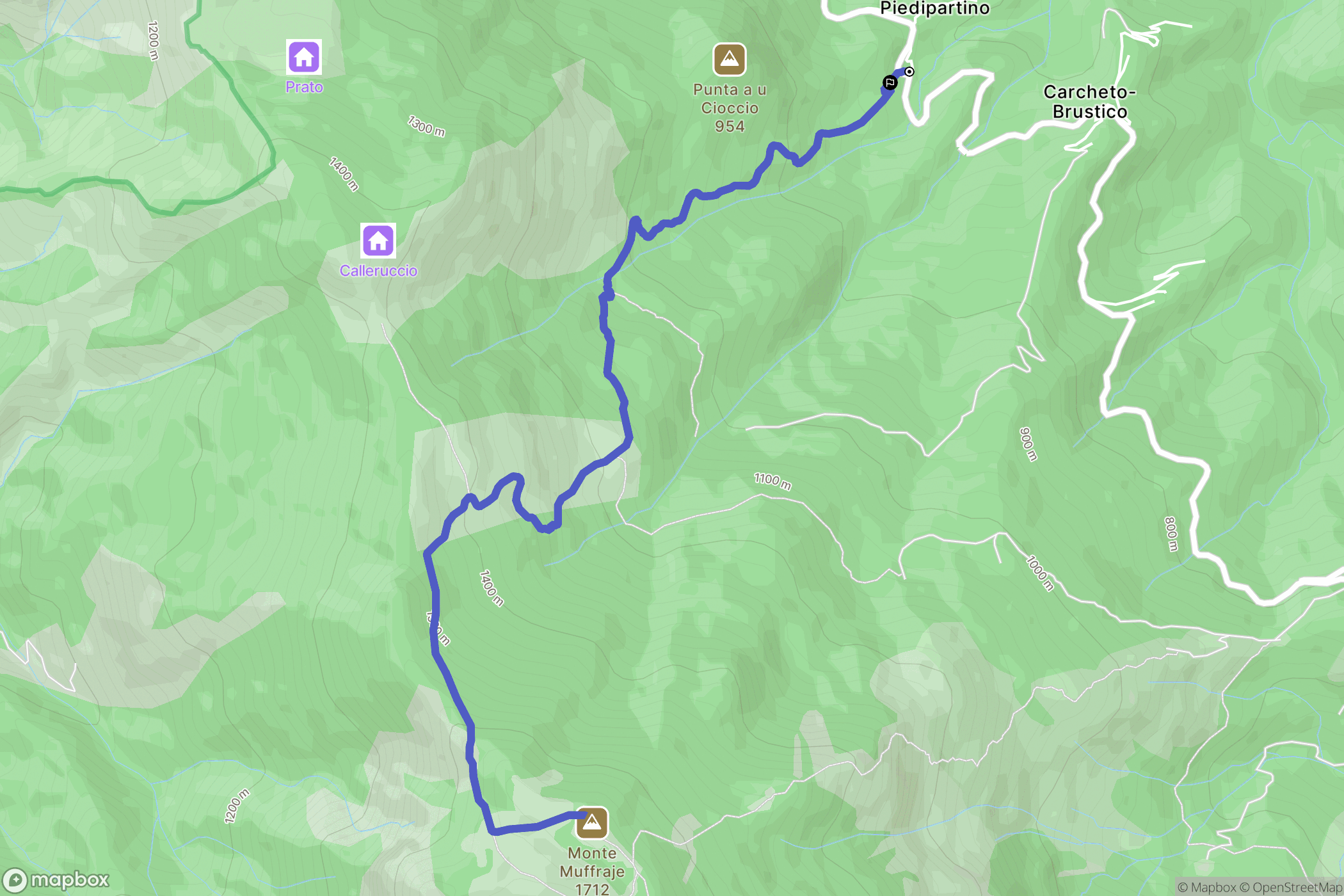 Piedipartino : carte du parcours de randonnée - France