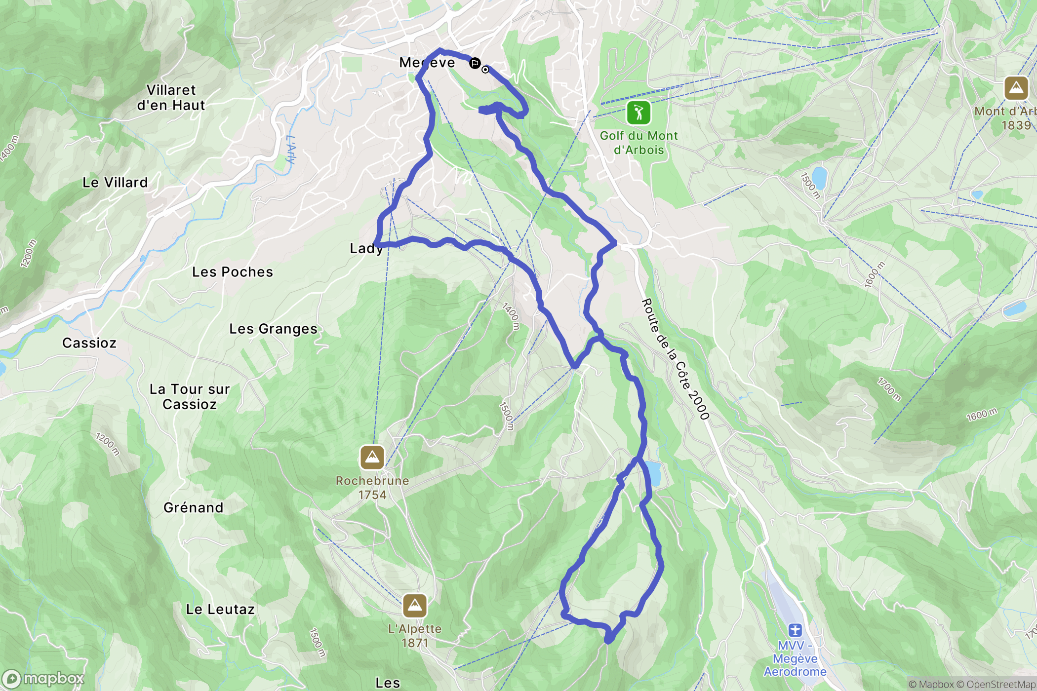 Megève : carte du parcours de randonnée - France