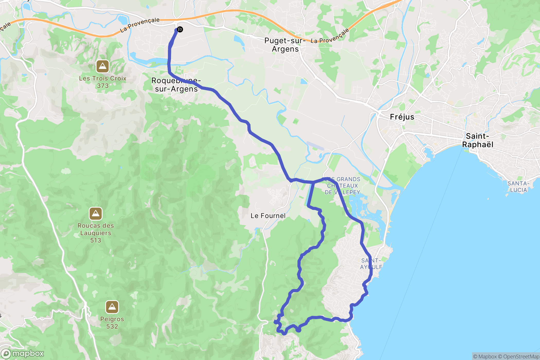 Roquebrune-sur-Argens : carte du parcours de randonnée - France