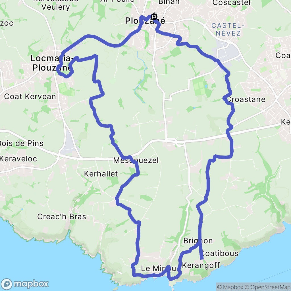 Plouzané : carte du parcours de randonnée - France