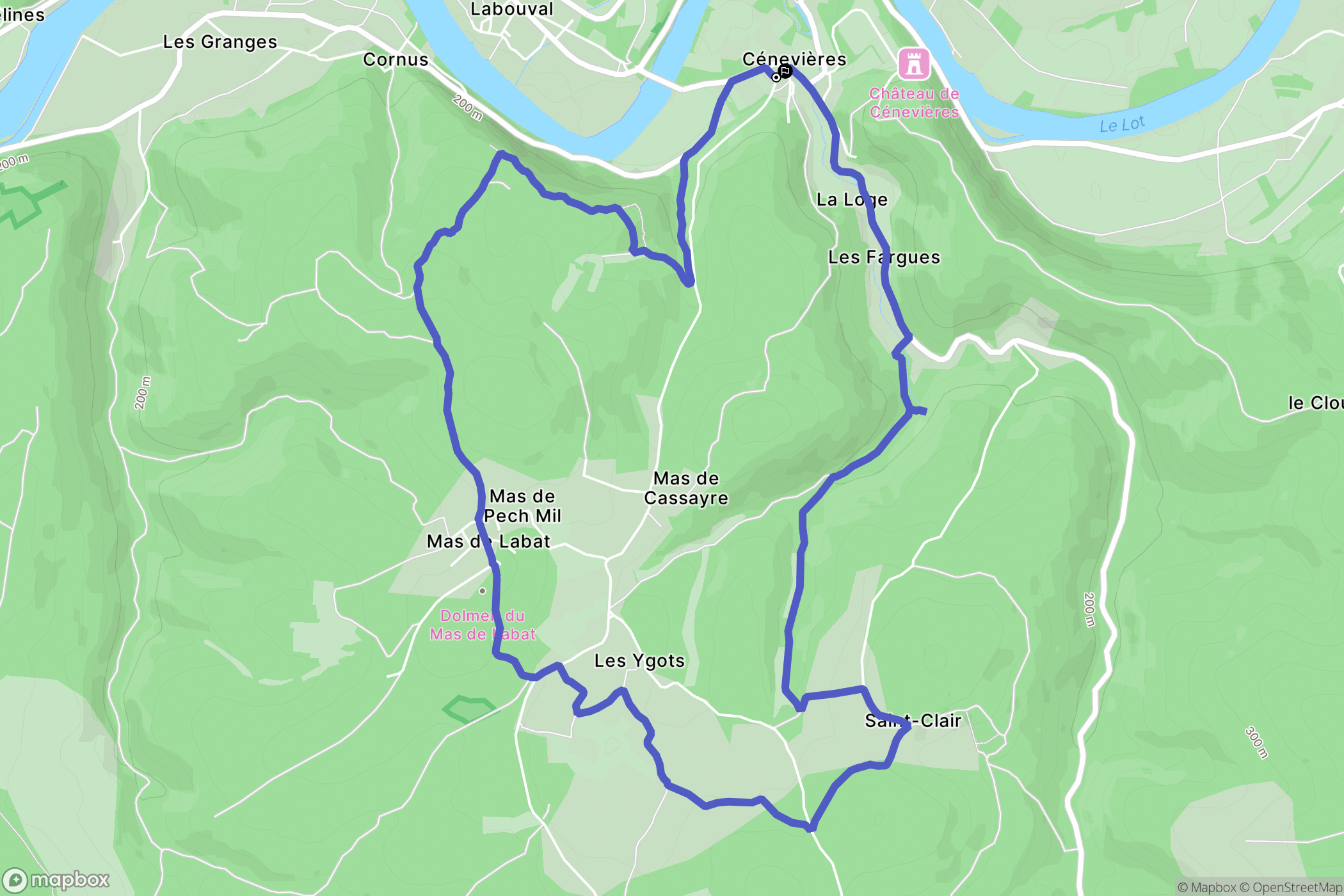 Cénevières : carte du parcours de randonnée - France
