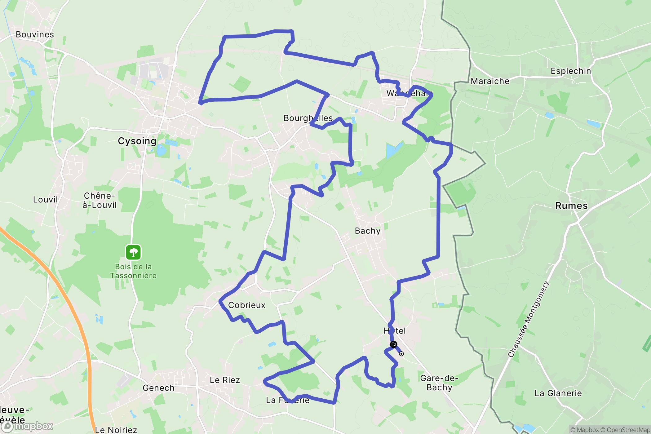 Bachy : carte du parcours de randonnée - France