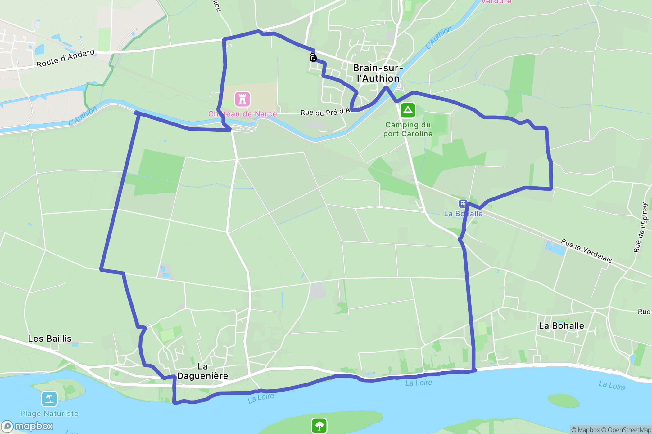 Loire-Authion : carte du parcours de randonnée - France