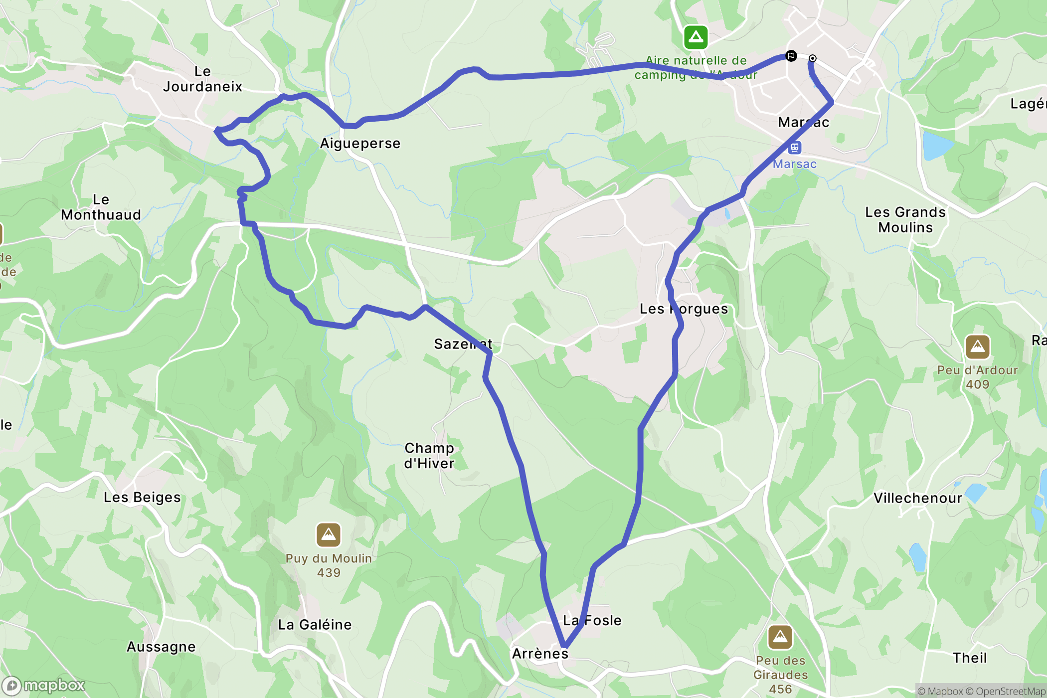 Marsac : carte du parcours de randonnée - France