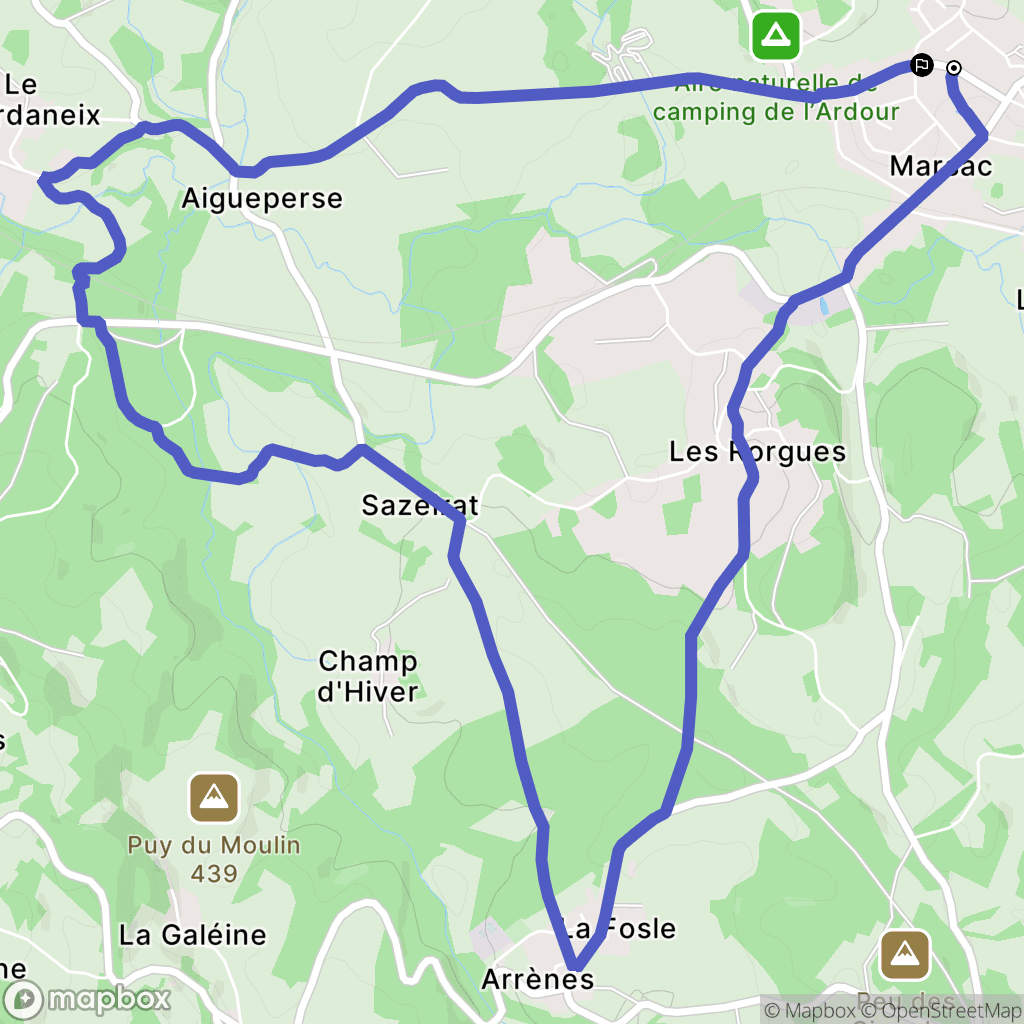Marsac : carte du parcours de randonnée - France