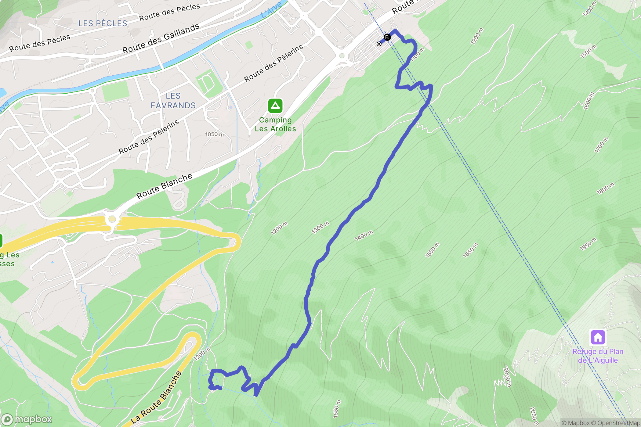 Chamonix-Mont-Blanc : carte du parcours de randonnée - France