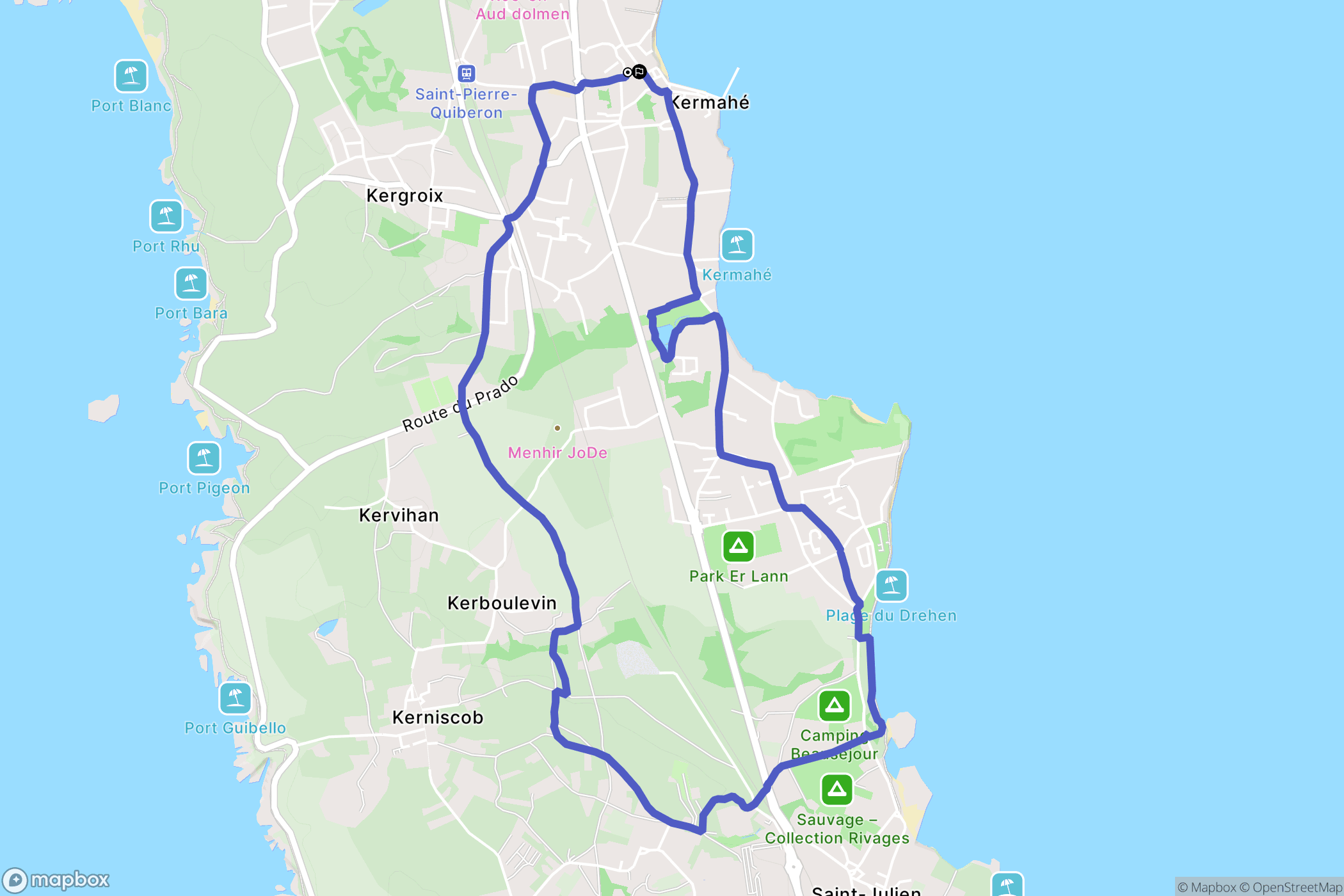 Saint-Pierre-Quiberon : carte du parcours de randonnée - France