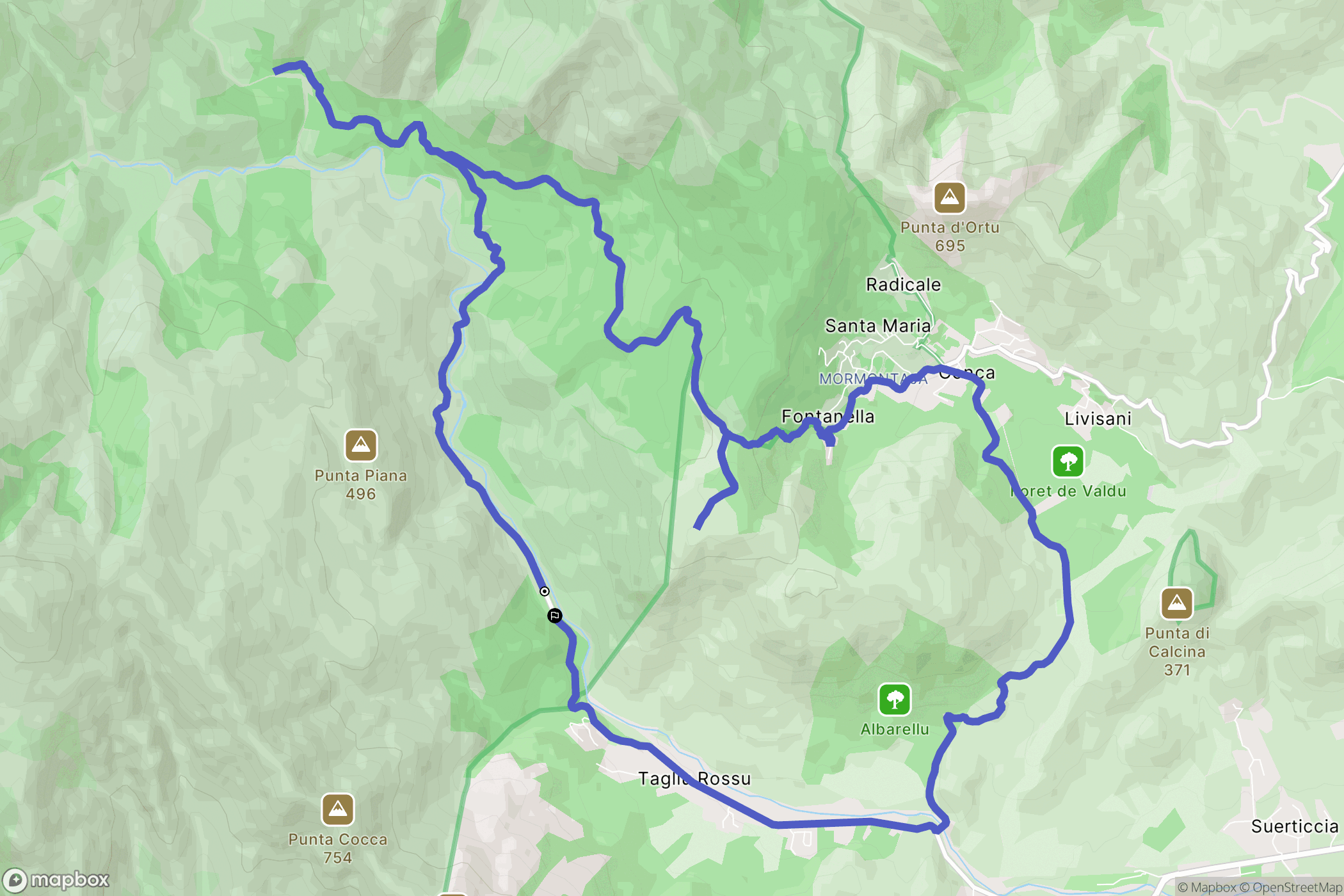 Zonza : carte du parcours de randonnée - France