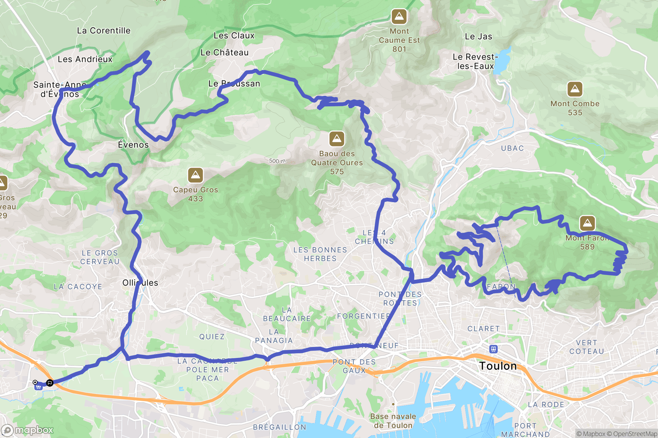 Ollioules : carte du parcours de randonnée - France