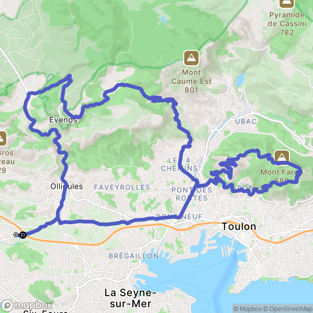 Ollioules : carte du parcours de randonnée - France