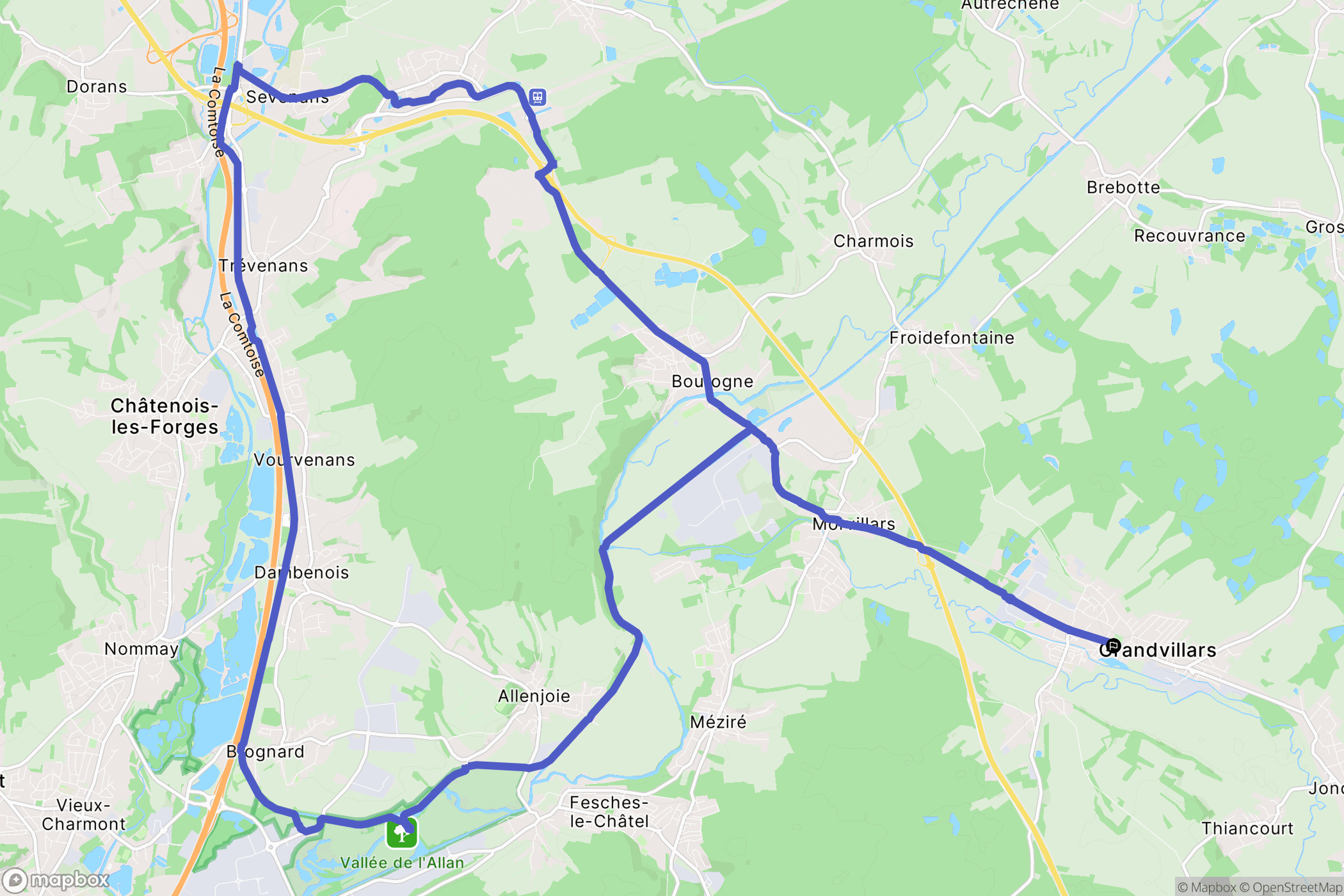 Grandvillars : carte du parcours de randonnée - France