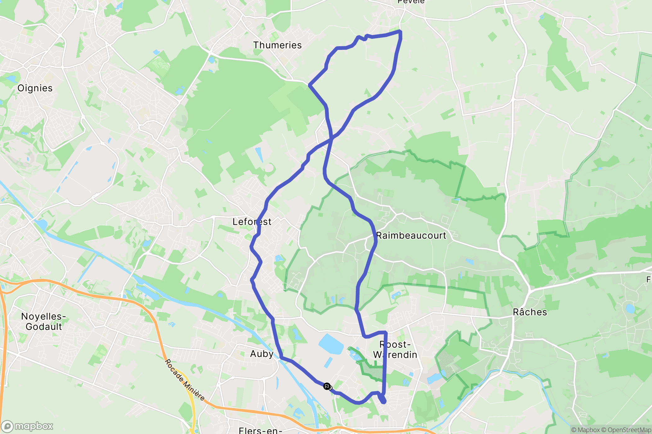 Auby : carte du parcours de randonnée - France