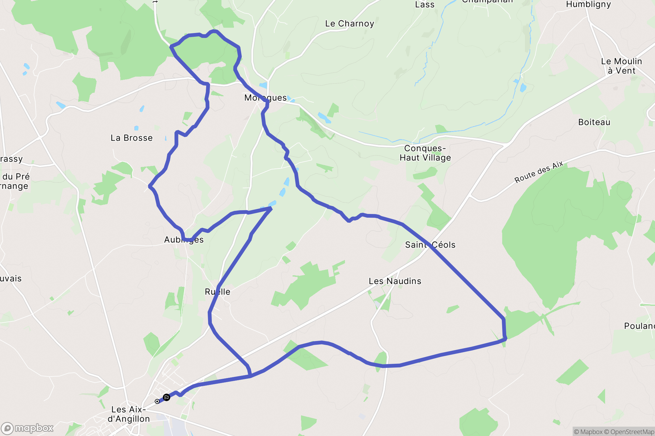 Les Aix-d'Angillon : carte du parcours de randonnée - France
