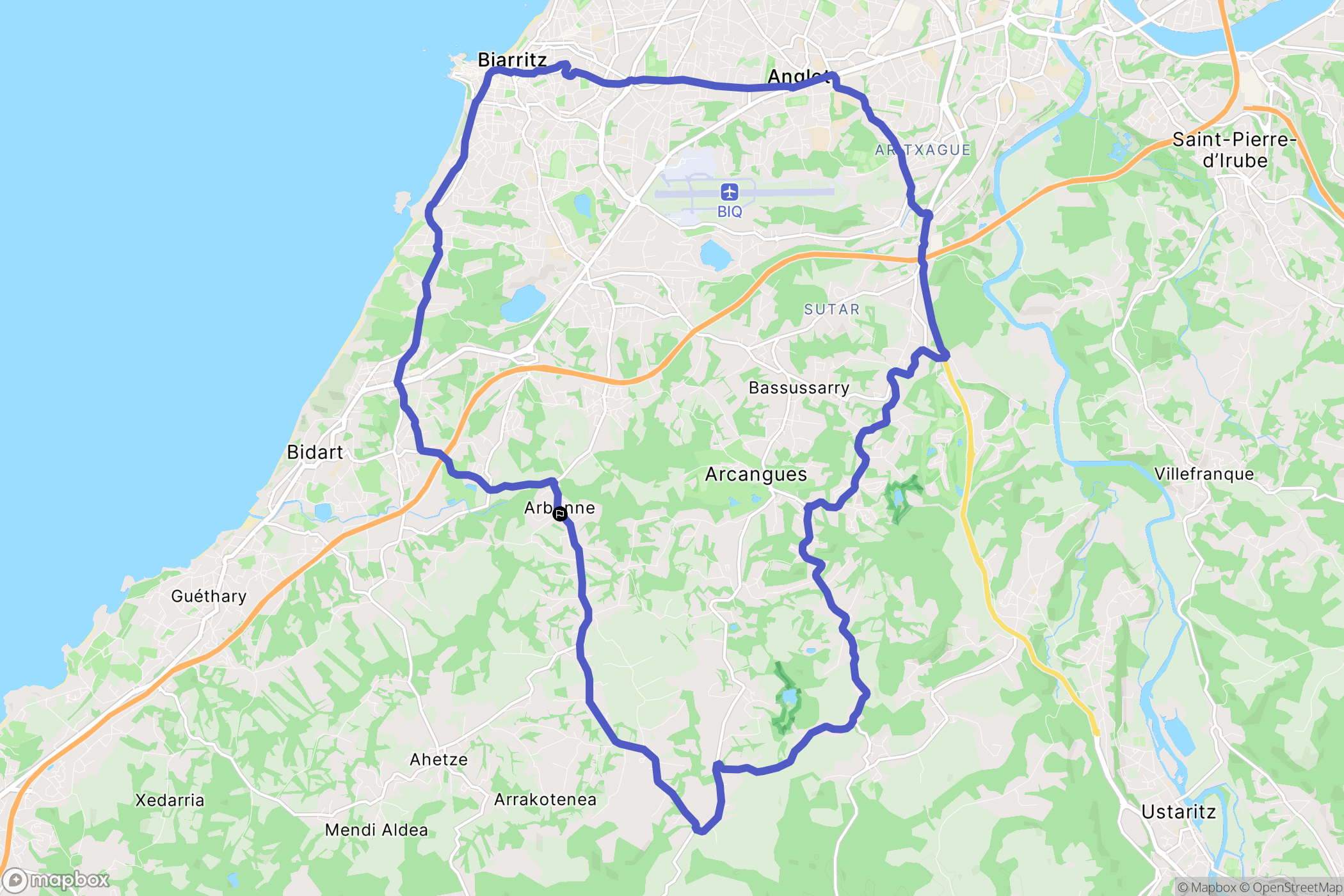 Arbonne : carte du parcours de randonnée - France