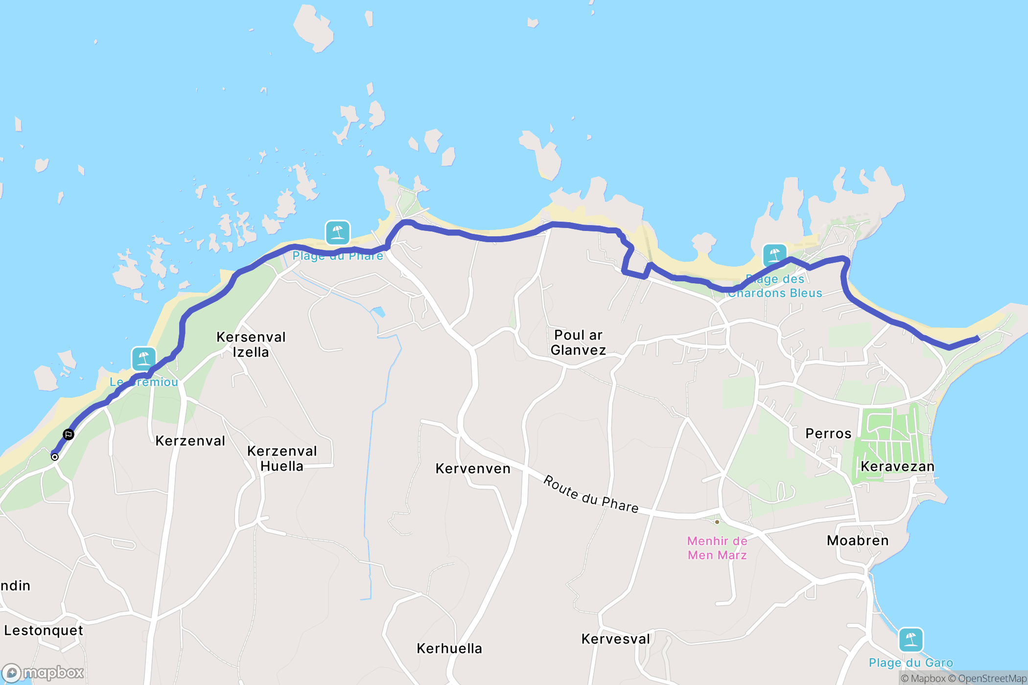 Kerlouan : carte du parcours de randonnée - France