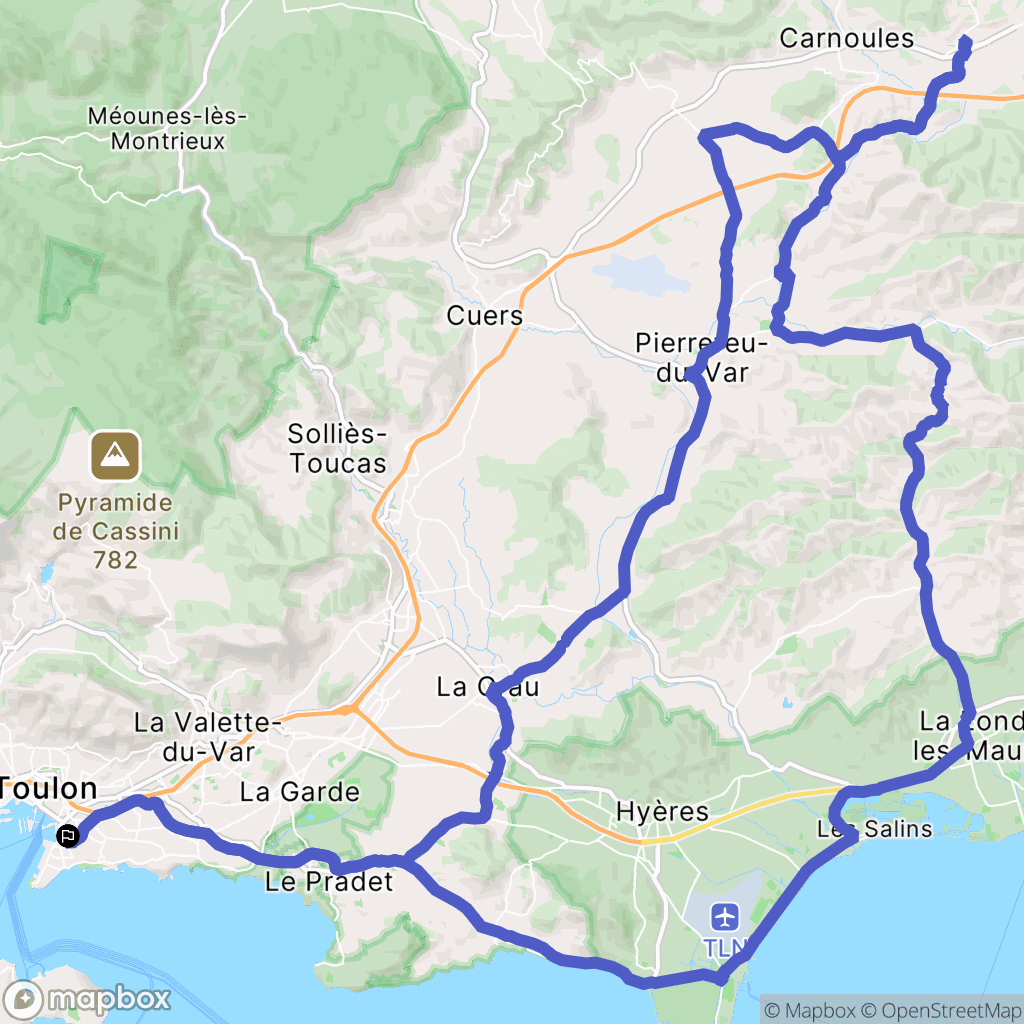 Toulon : carte du parcours de randonnée - France