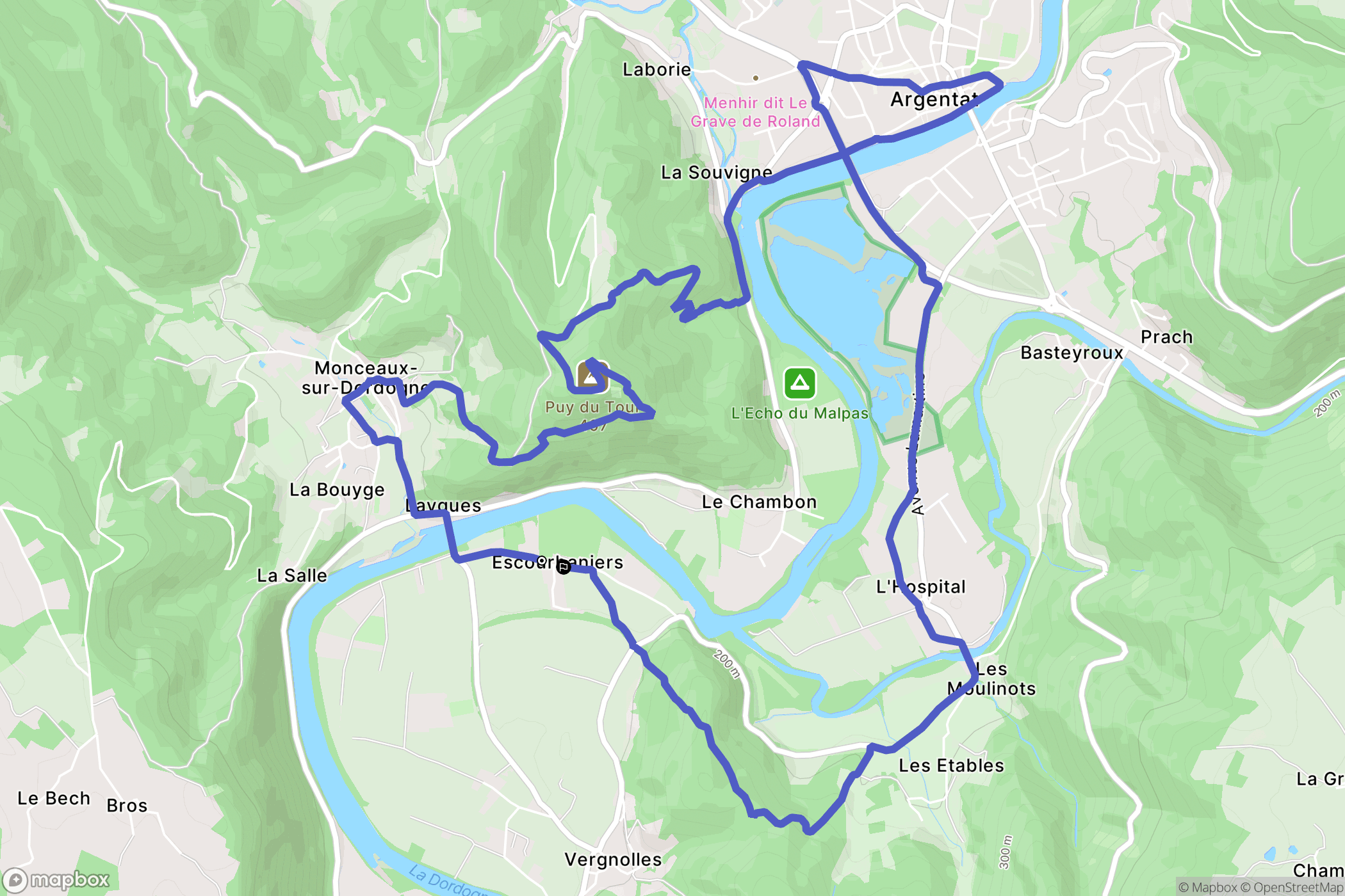 Monceaux-sur-Dordogne : carte du parcours de randonnée - France