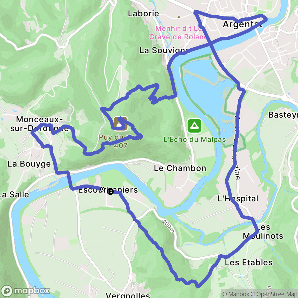 Monceaux-sur-Dordogne : carte du parcours de randonnée - France