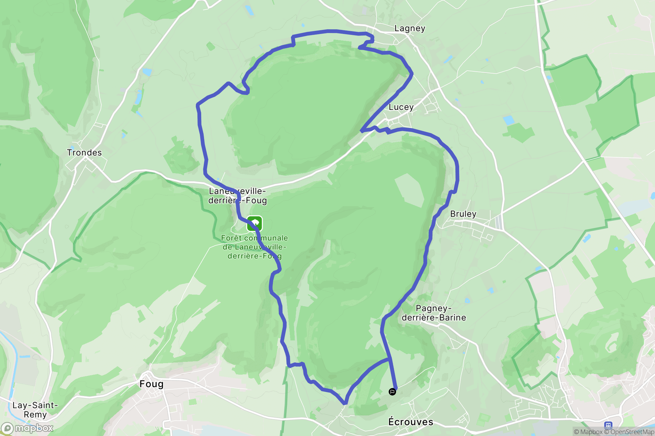 Écrouves : carte du parcours de randonnée - France