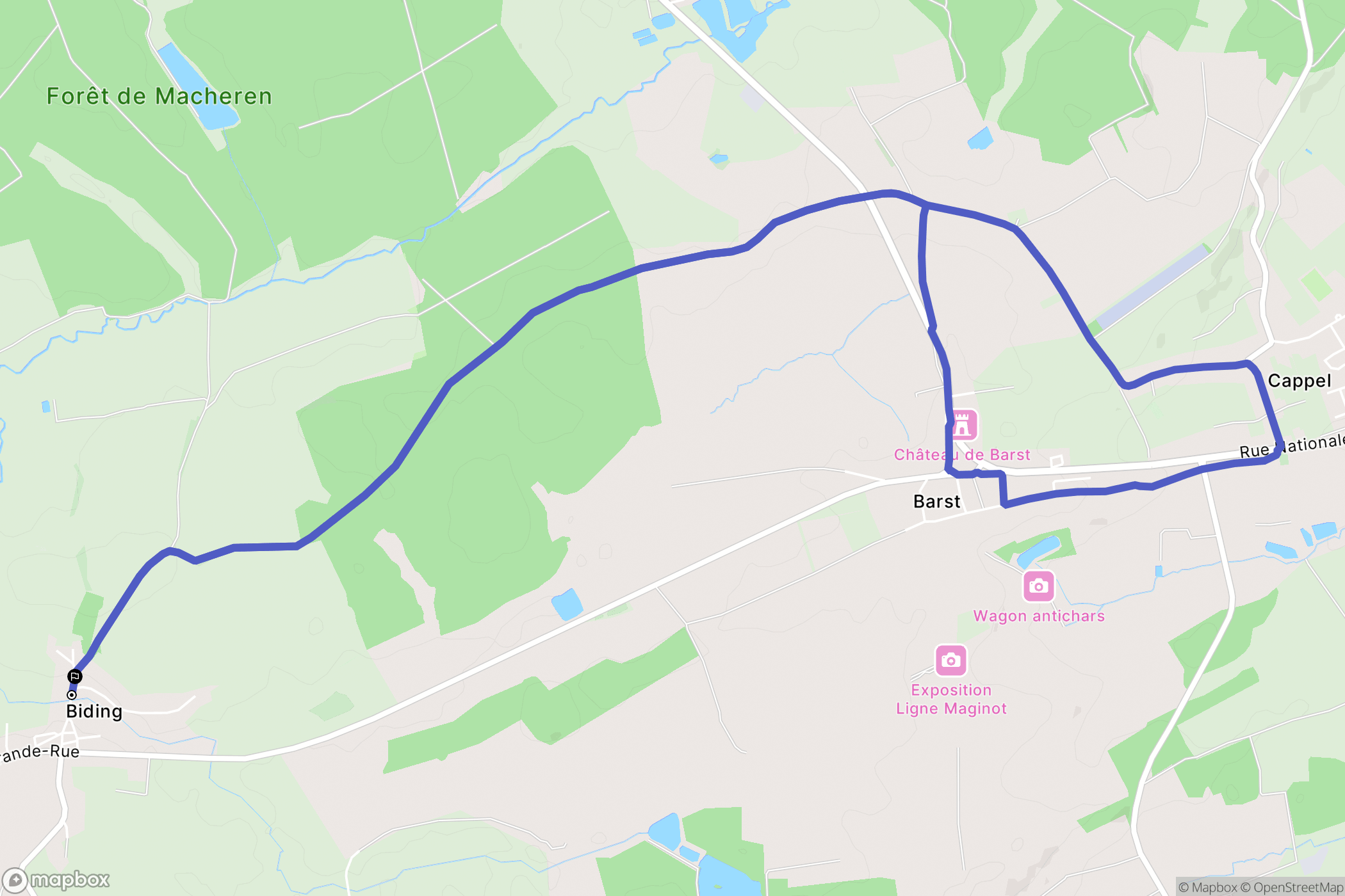 Biding : carte du parcours de randonnée - France