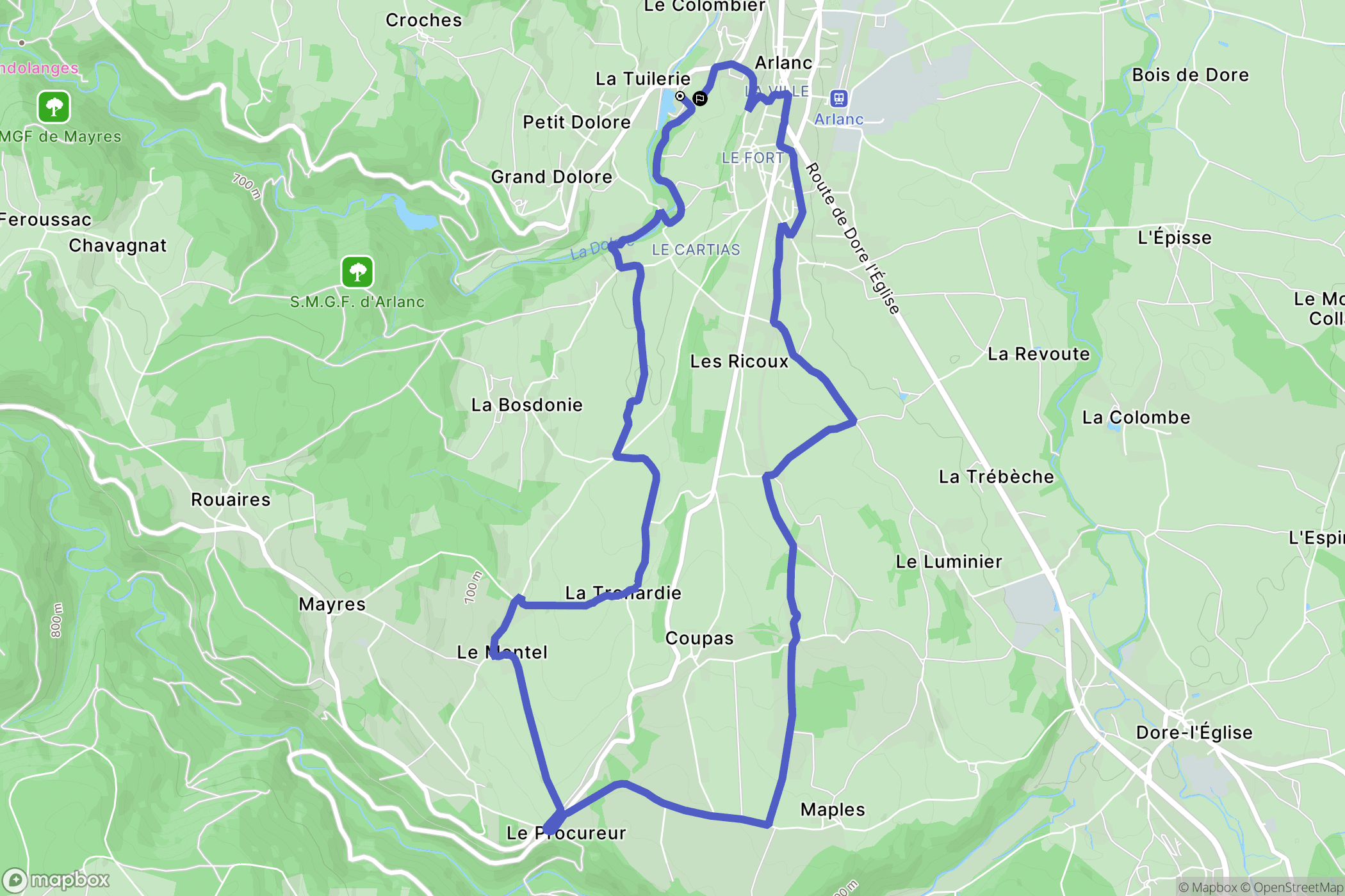 Arlanc : carte du parcours de randonnée - France