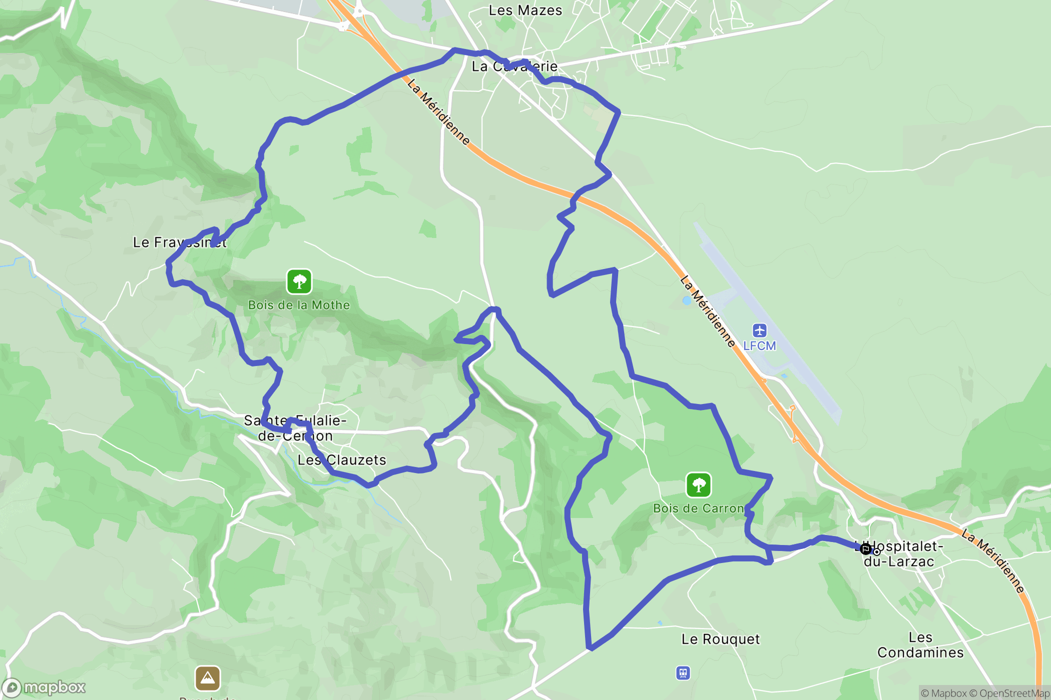 L'Hospitalet-du-Larzac : carte du parcours de randonnée - France