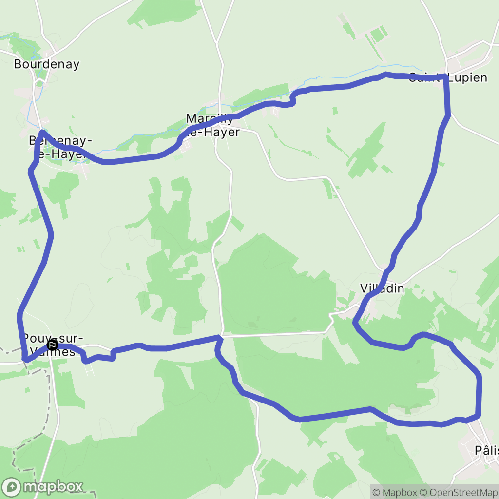 Pouy-sur-Vannes : carte du parcours de randonnée - France