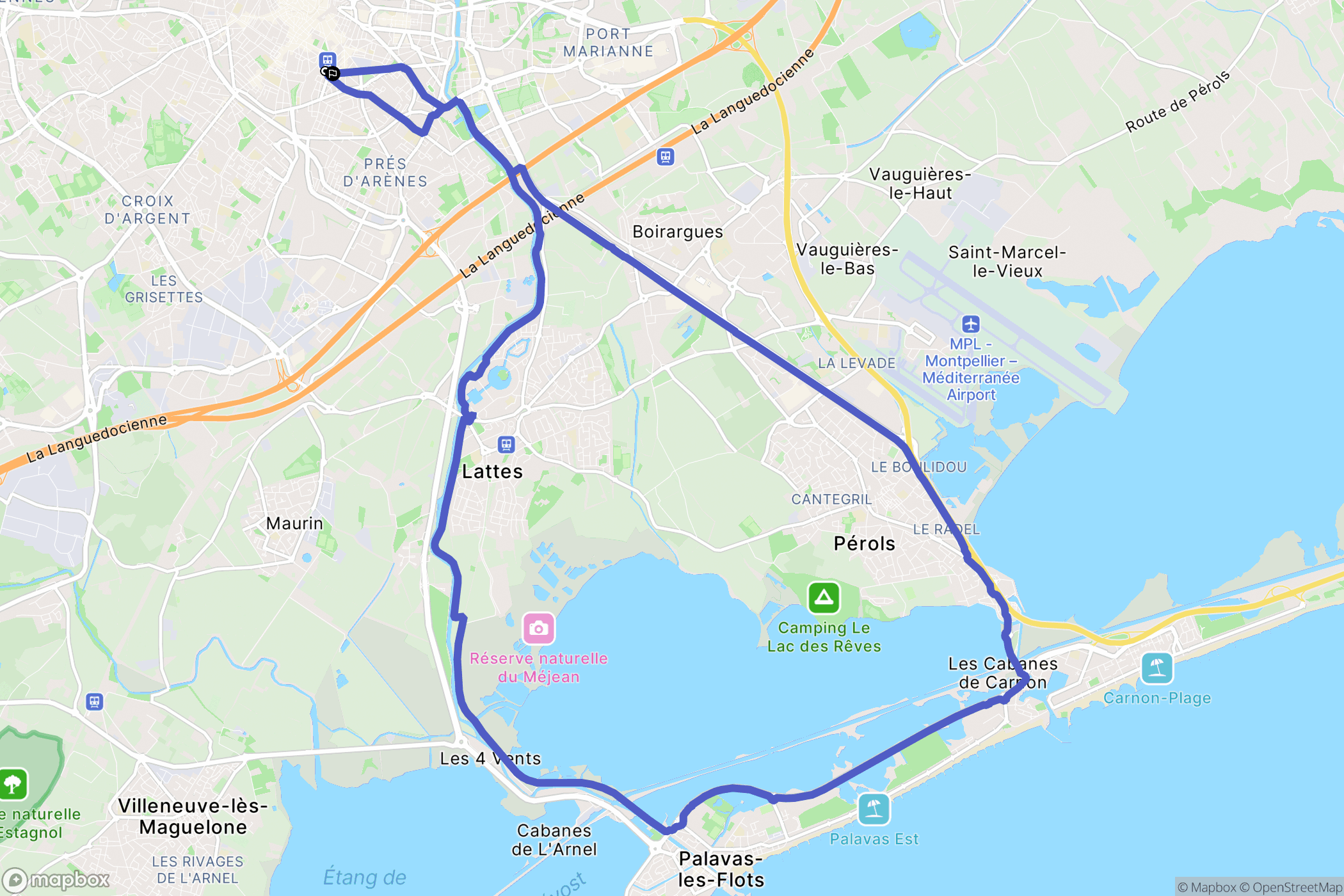 Montpellier : carte du parcours de randonnée - France