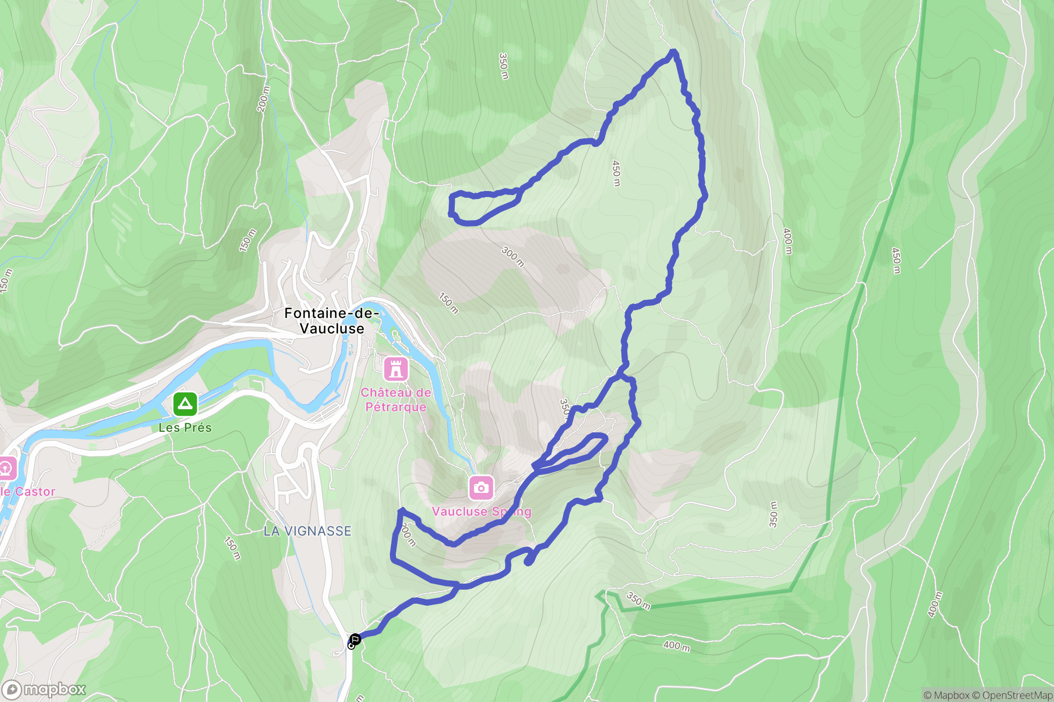 Fontaine-de-Vaucluse : carte du parcours de randonnée - France