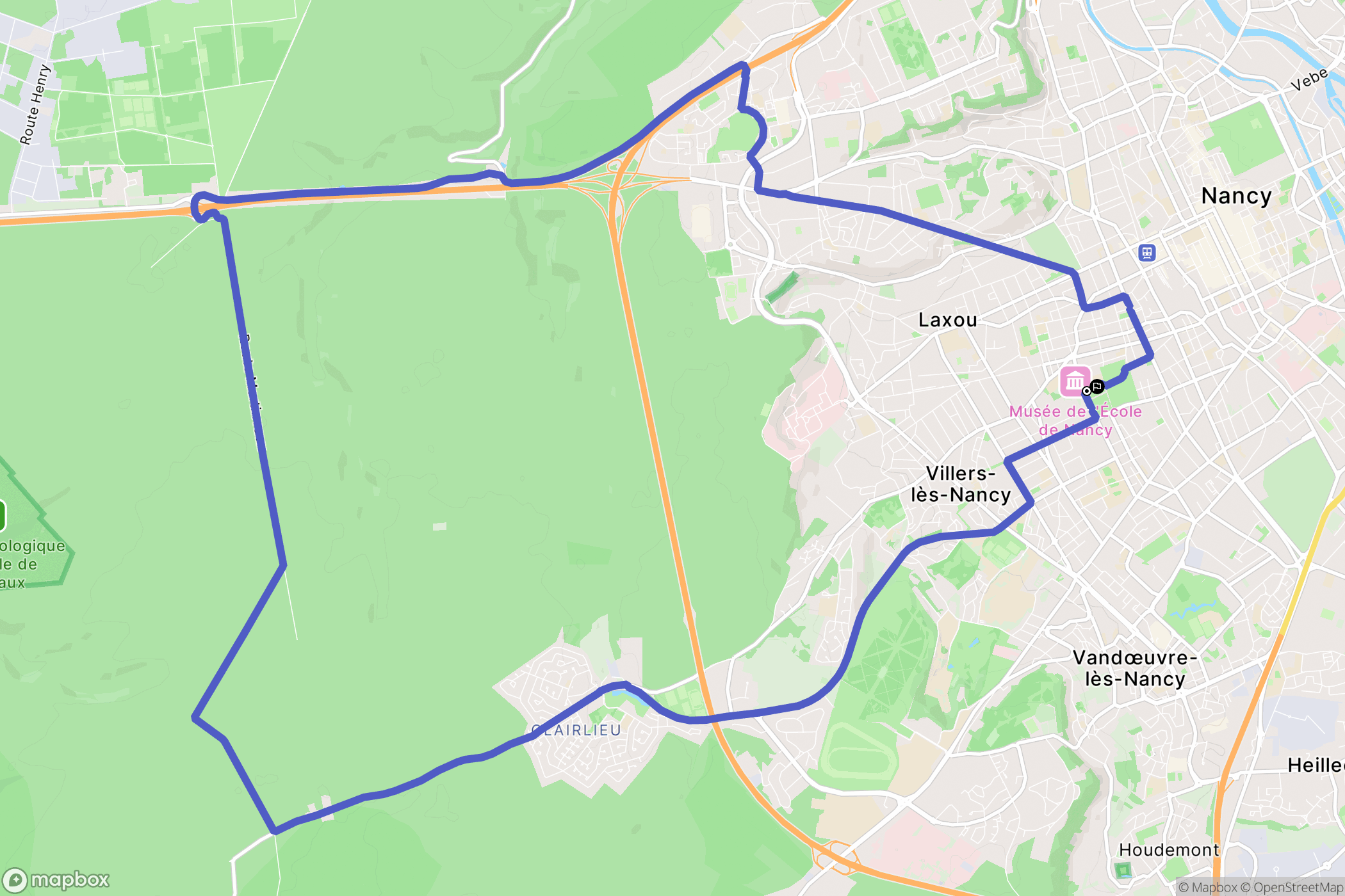 Nancy : carte du parcours de randonnée - France