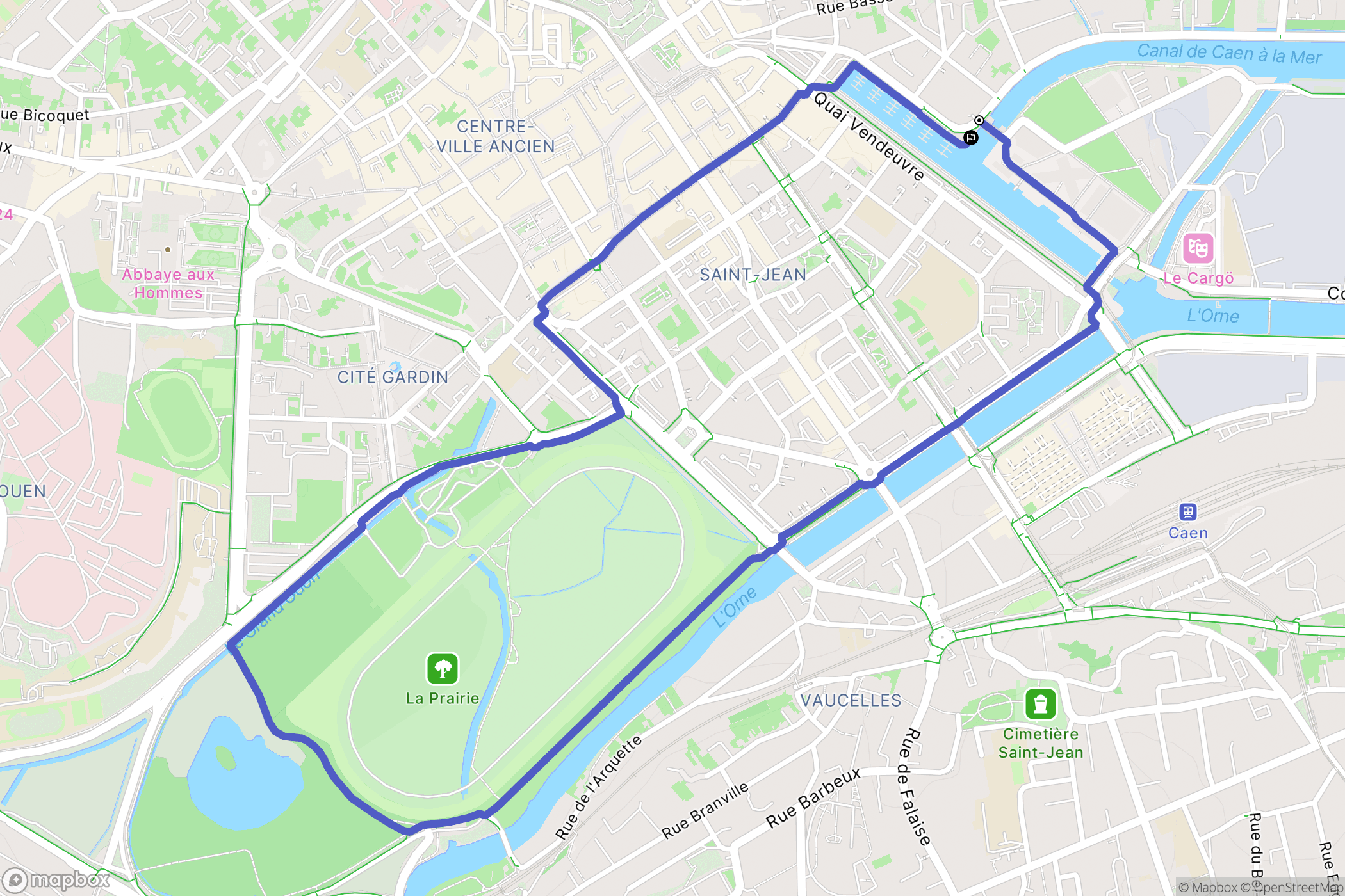 Caen : carte du parcours de randonnée - France