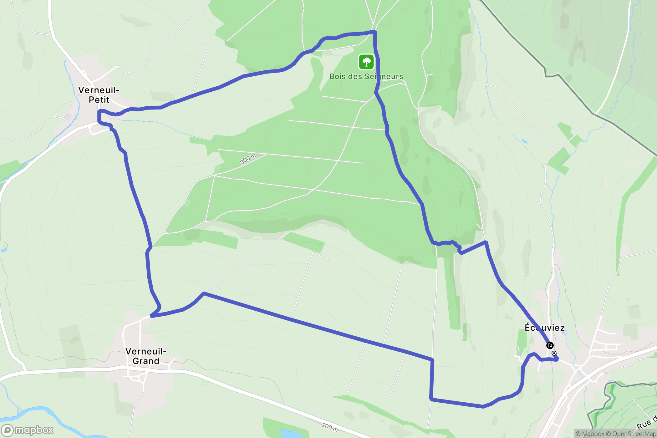 Écouviez : carte du parcours de randonnée - France