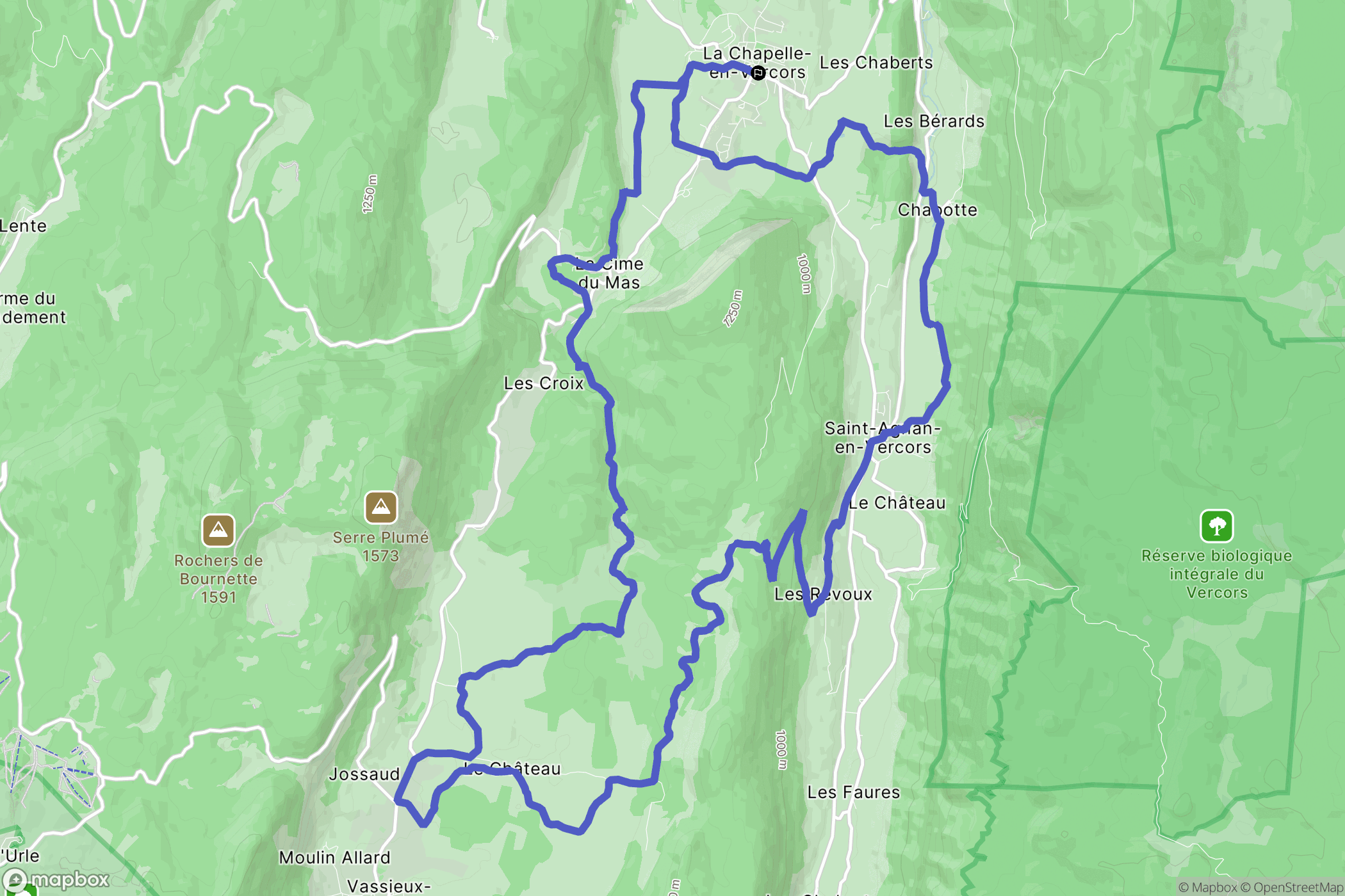 La Chapelle-en-Vercors : carte du parcours de randonnée - France