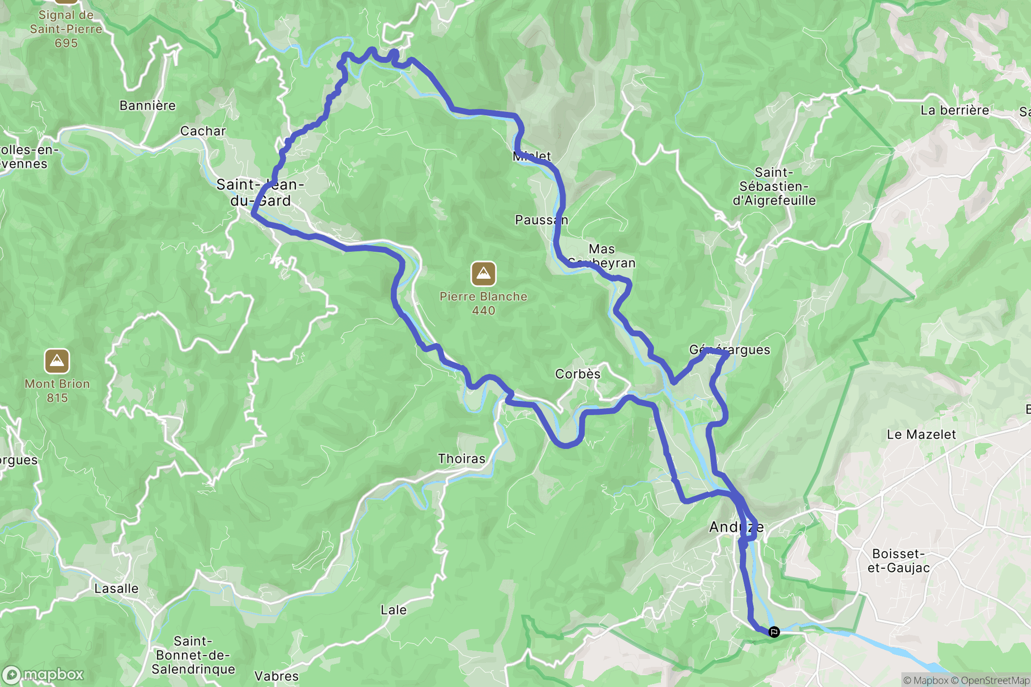 Anduze : carte du parcours de randonnée - France
