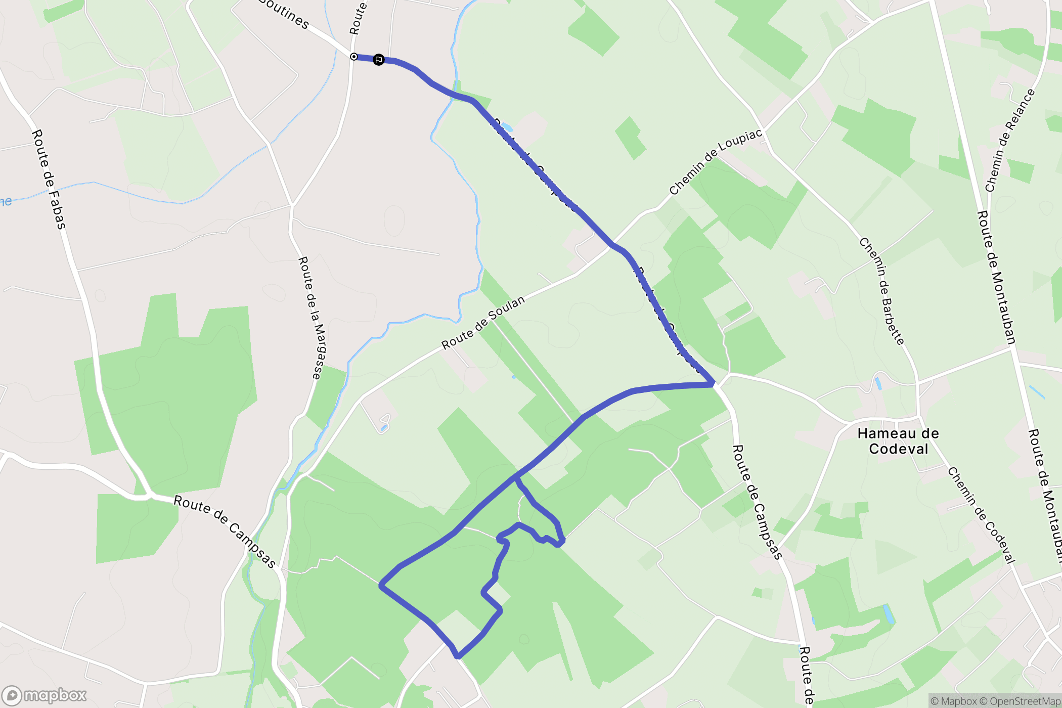 Campsas : carte du parcours de randonnée - France