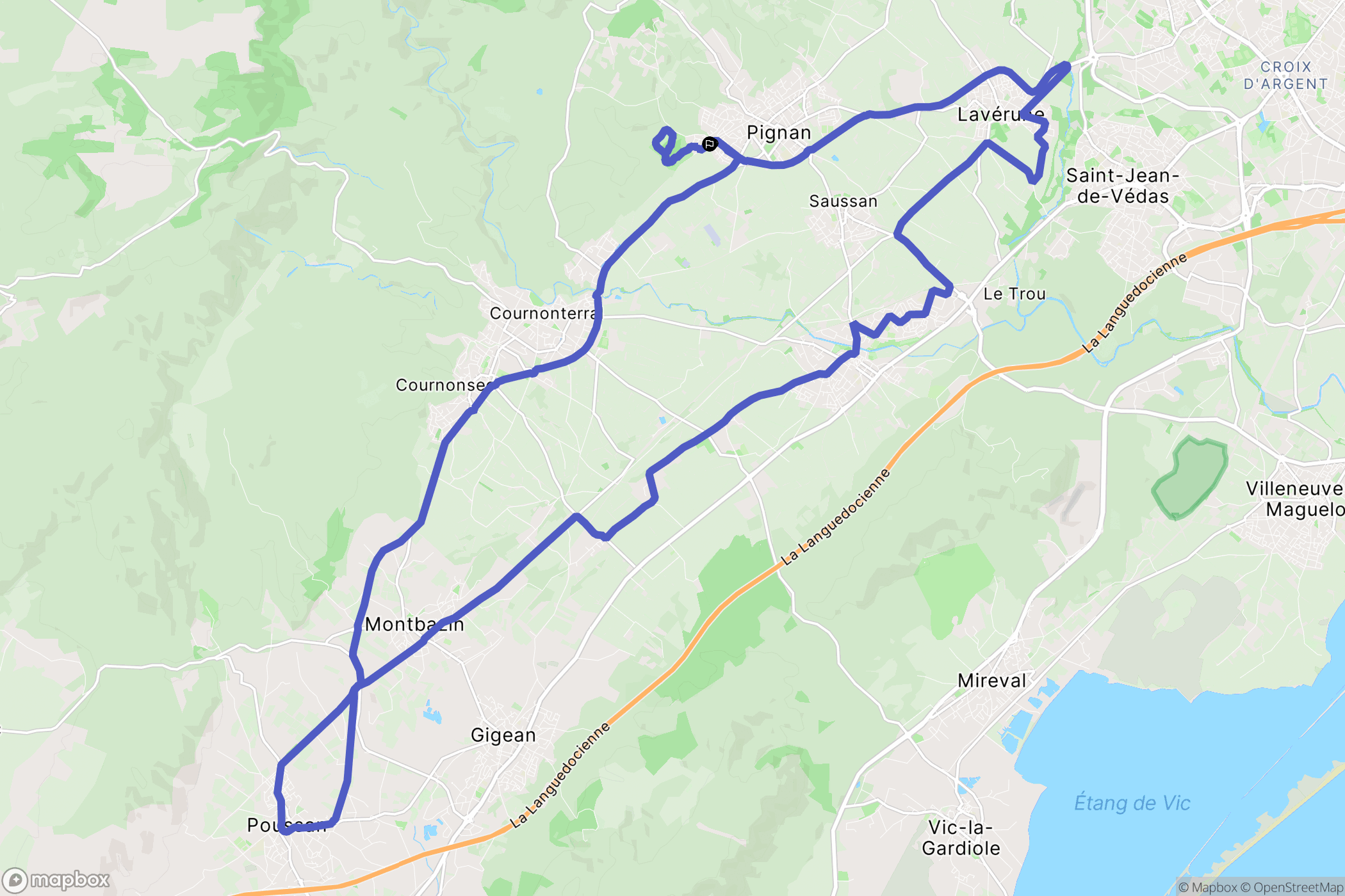 Pignan : carte du parcours de randonnée - France