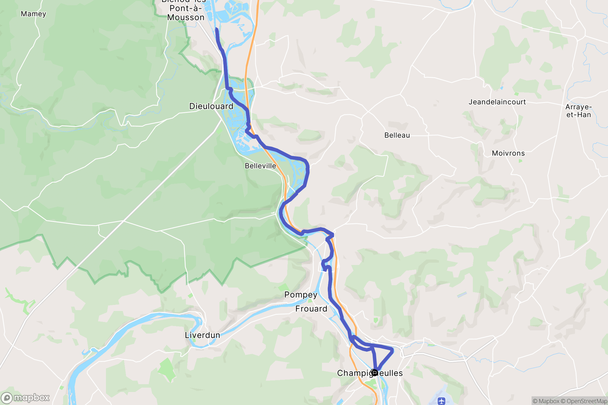 Champigneulles : carte du parcours de randonnée - France