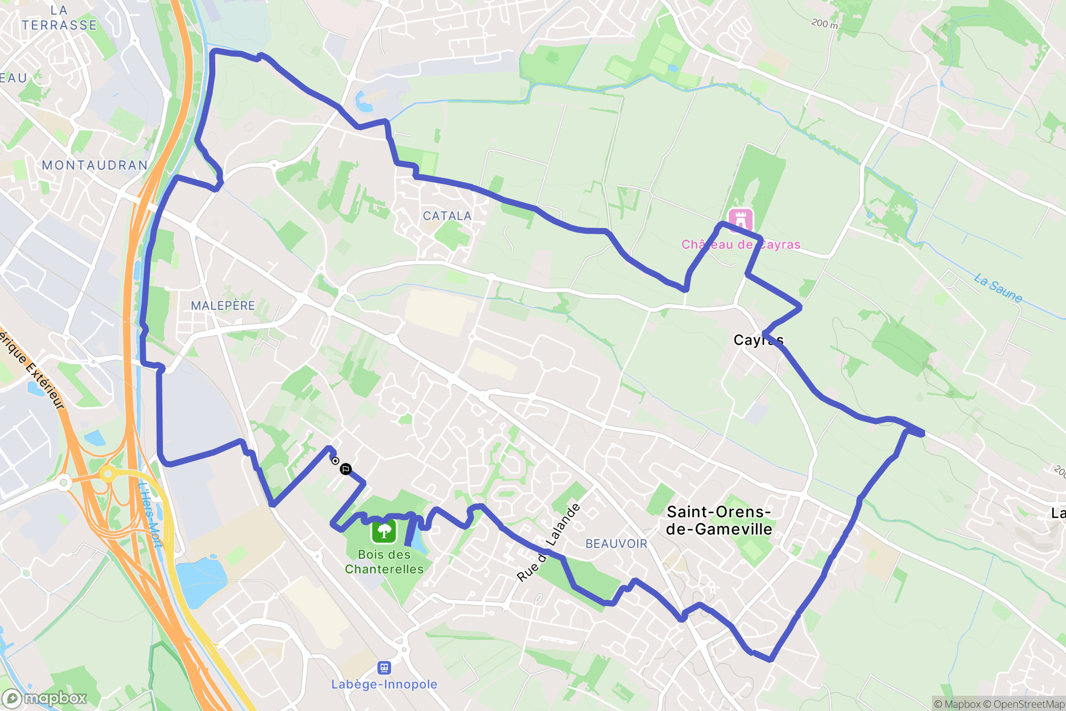 Saint-Orens-de-Gameville : carte du parcours de randonnée - France