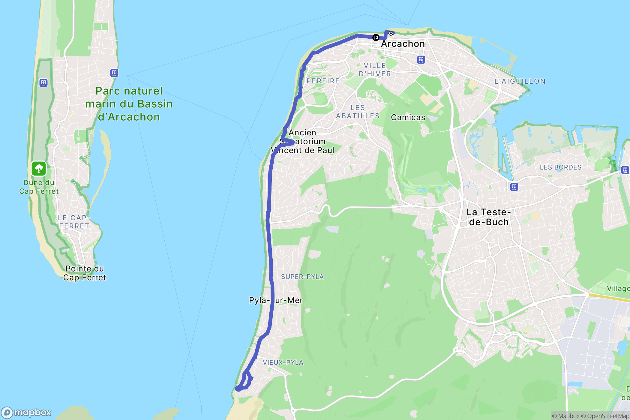 Arcachon : carte du parcours de randonnée - France