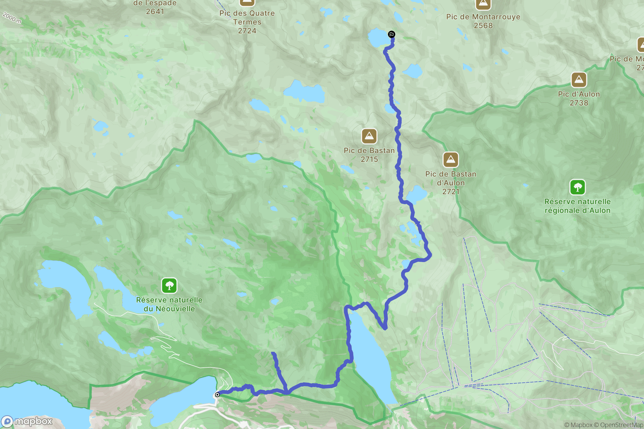 Aragnouet : carte du parcours de randonnée - France