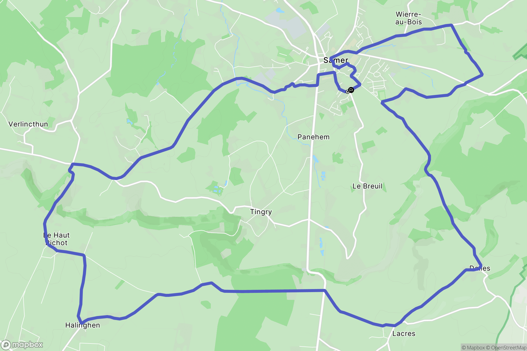 Samer : carte du parcours de randonnée - France