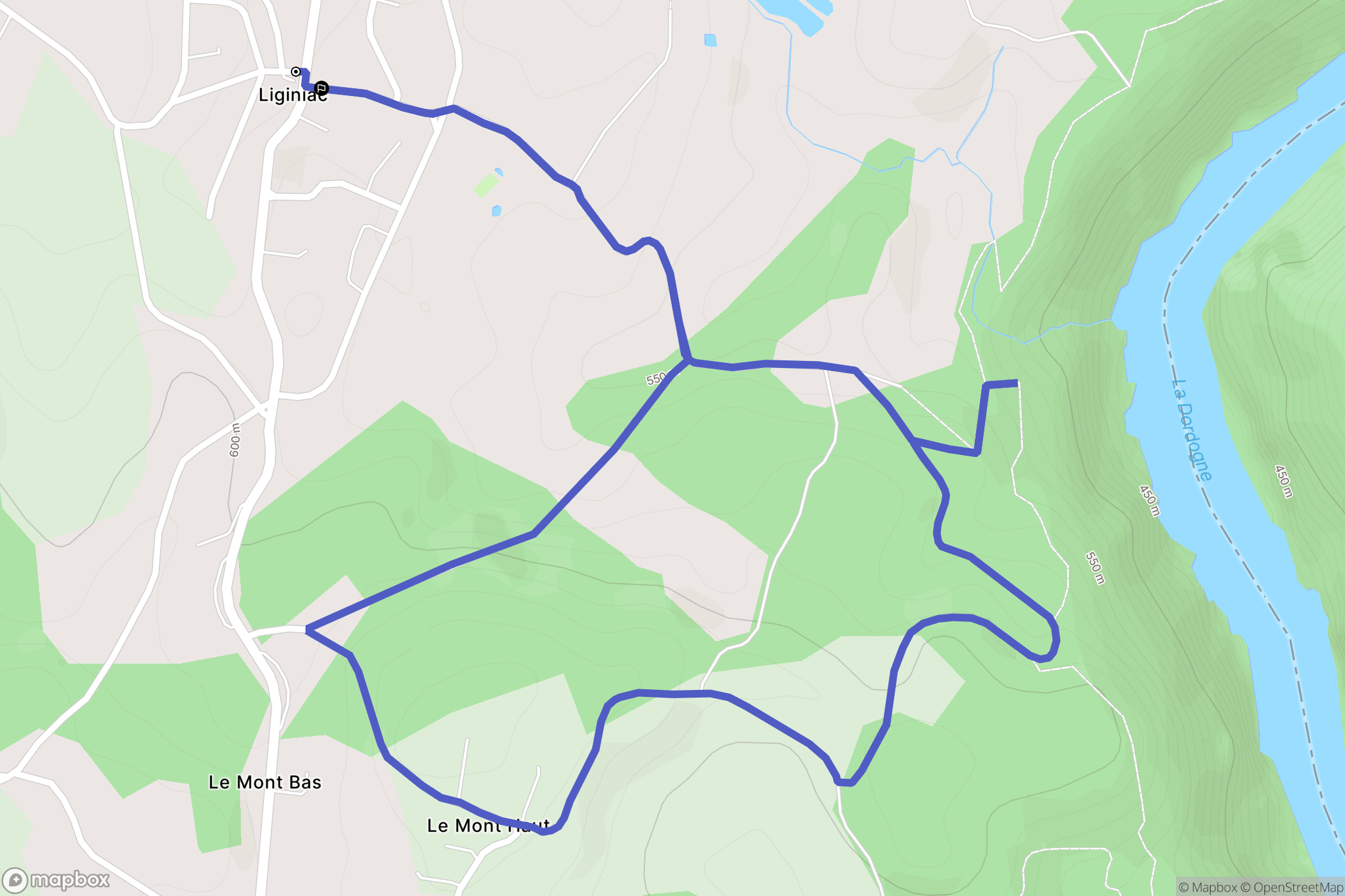 Liginiac : carte du parcours de randonnée - France