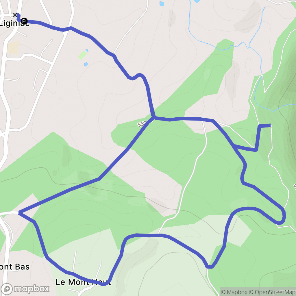 Liginiac : carte du parcours de randonnée - France
