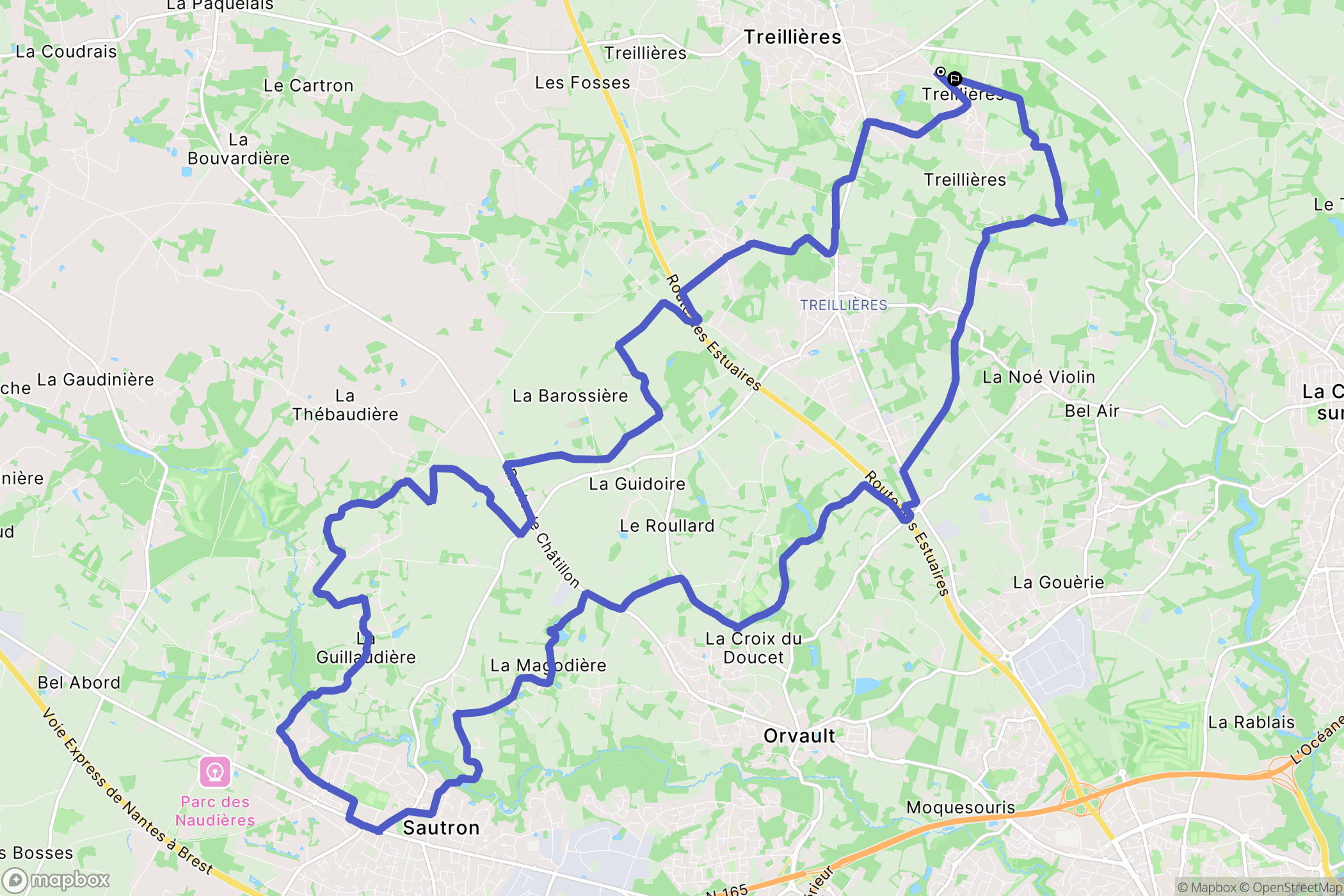 Treillières : carte du parcours de randonnée - France