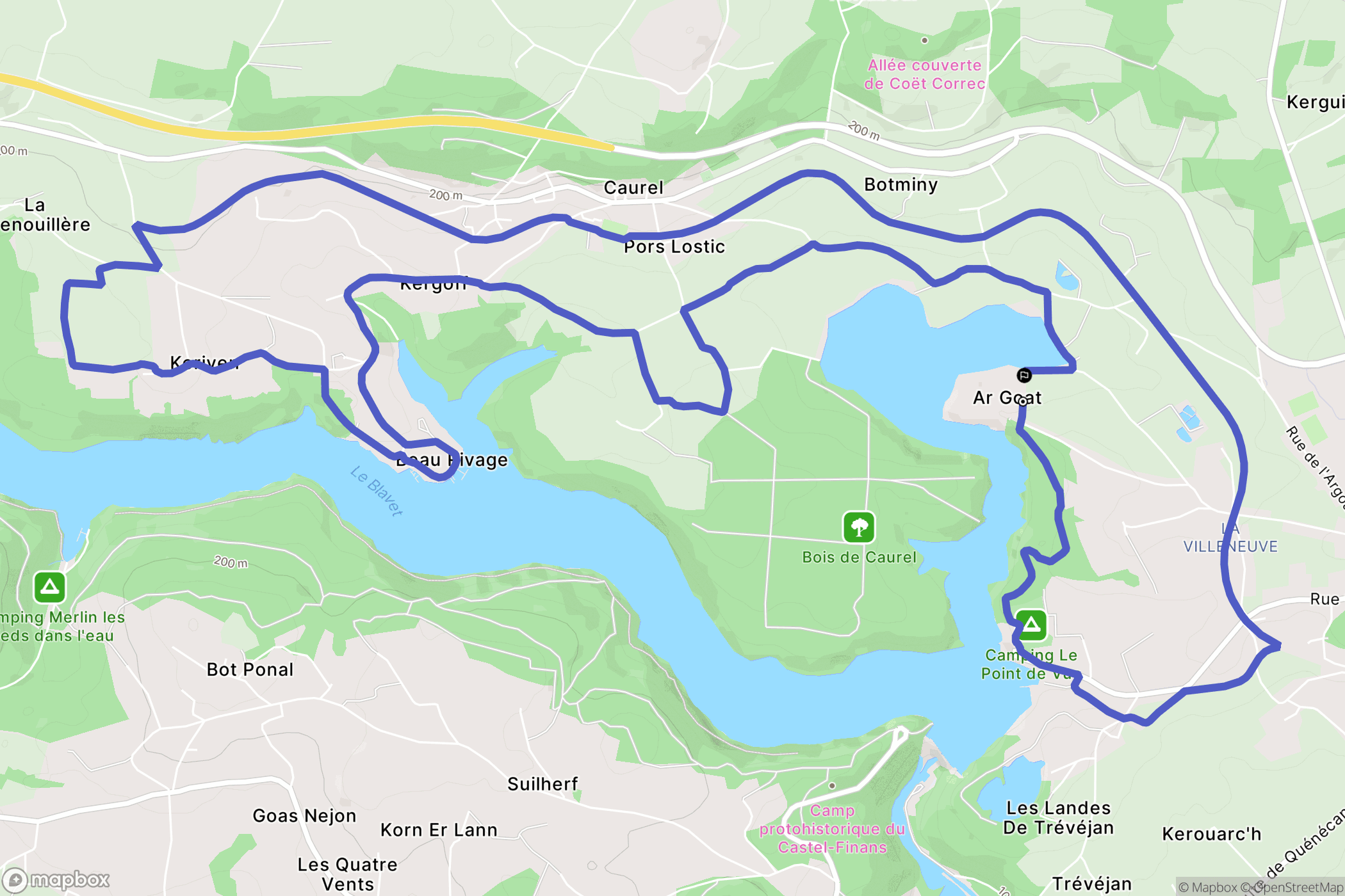 Guerlédan : carte du parcours de randonnée - France