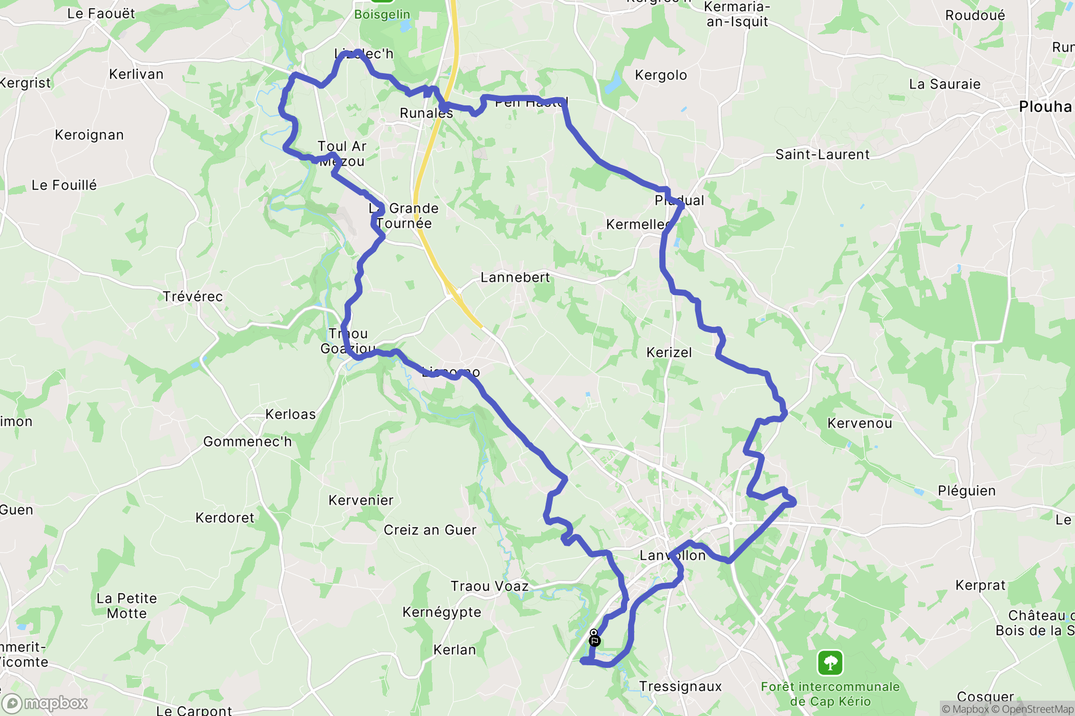 Lanvollon : carte du parcours de randonnée - France