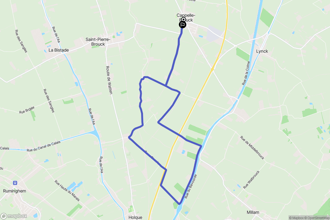Cappelle-Brouck : carte du parcours de randonnée - France
